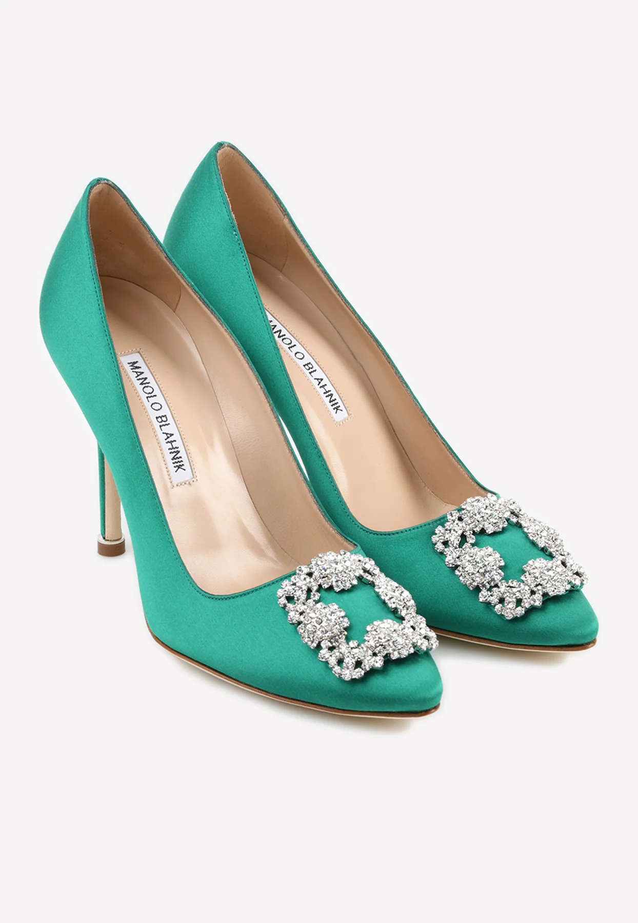 Manolo Blahnik Hangisi 105 CLC Crystal Buckle Satin Pumps