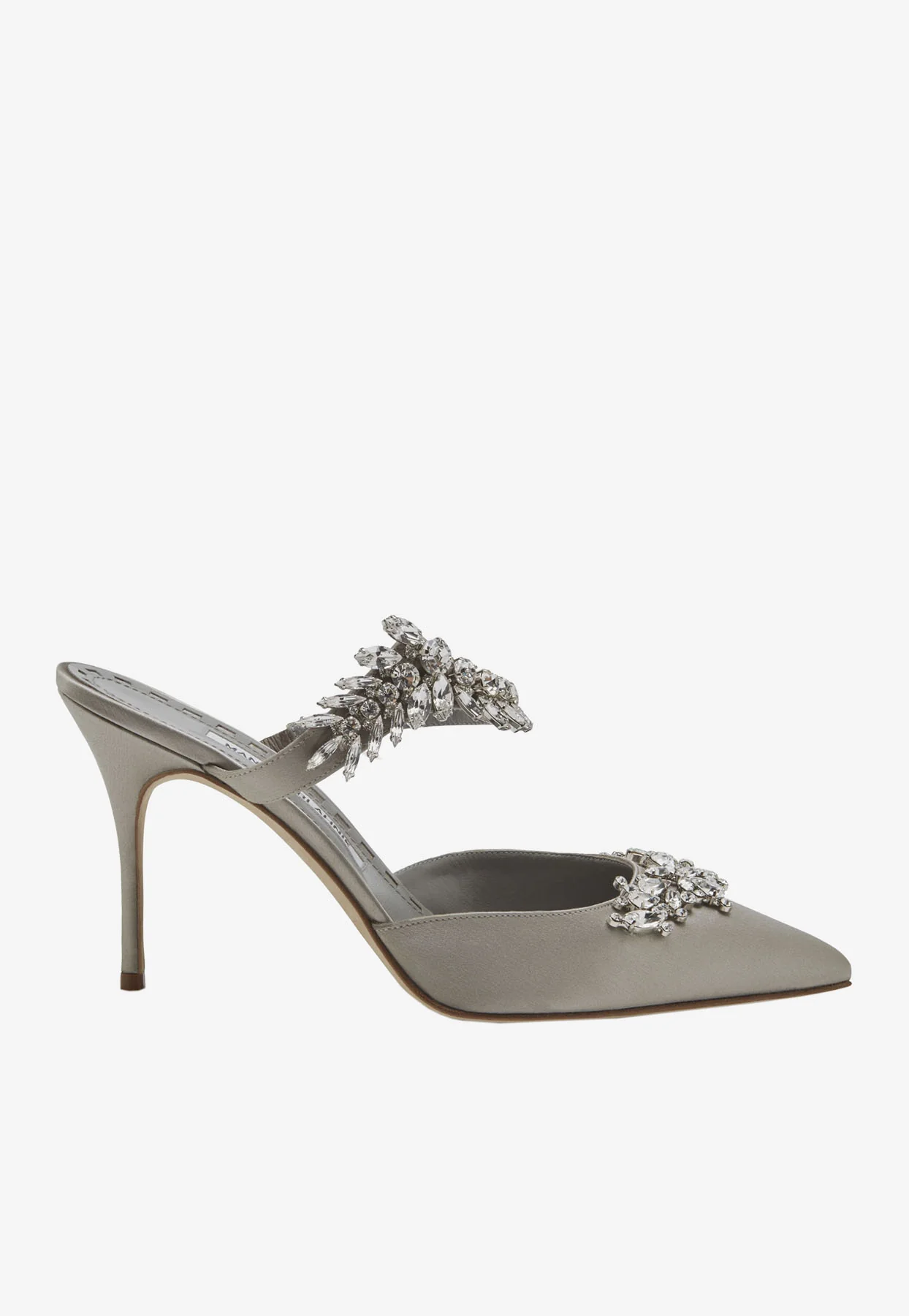 Manolo Blahnik Lurum 90 Crystal-Embellished Mules in Satin