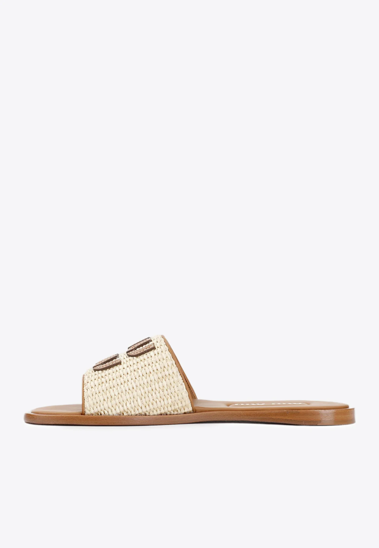 Miu Miu Logo-Embossed Woven Raffia Flat Sandals