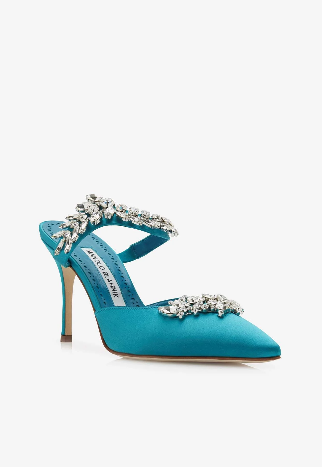Manolo Blahnik Lurum 90 Crystal-Embellished Satin Mules