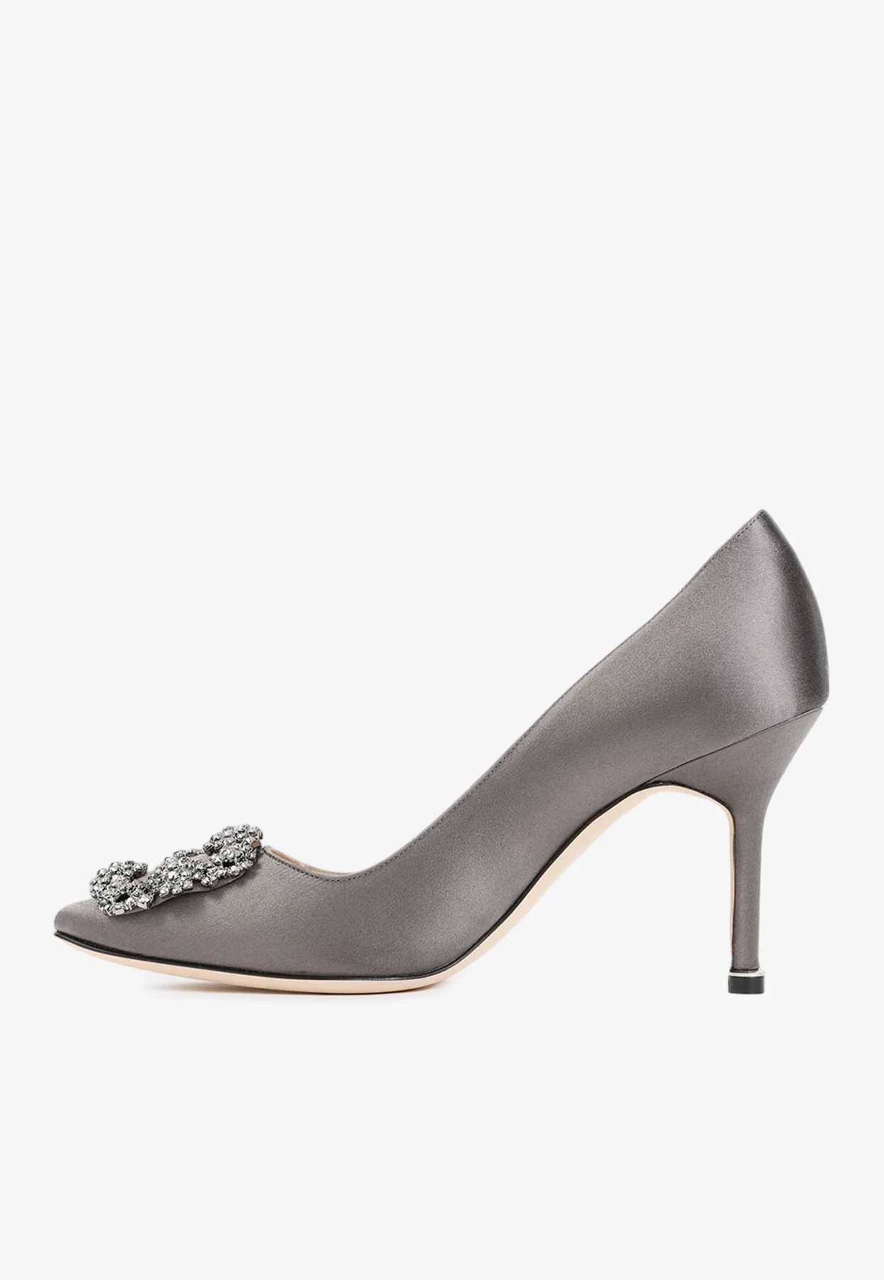 Manolo Blahnik Hangisi 90 Crystal Buckle Satin Pumps