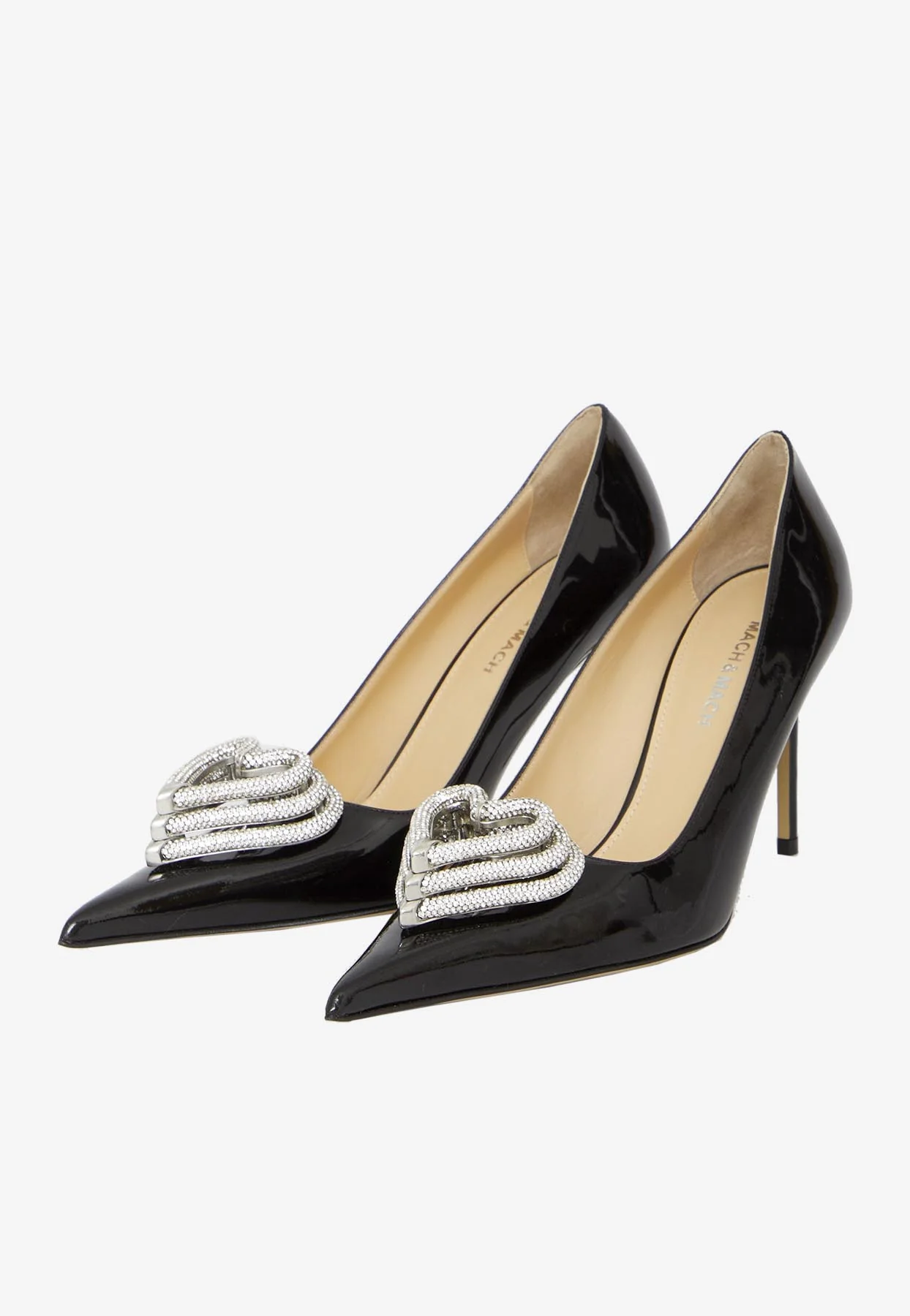Mach and Mach 95 Crystal Triple Heart Leather Pumps