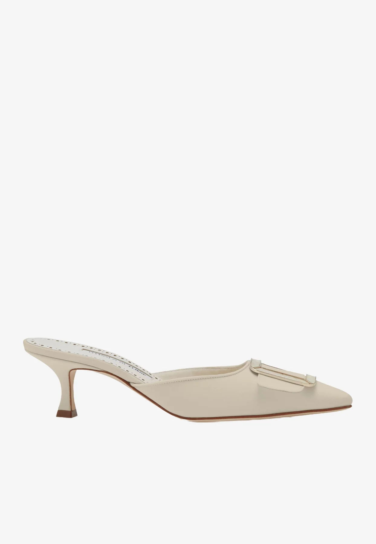 Manolo Blahnik Maysale 50 Pearl Buckle Silk Mules