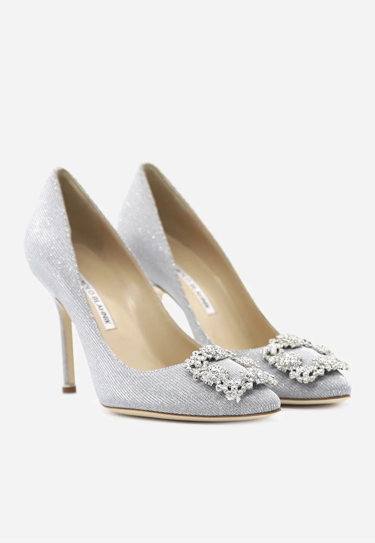 Manolo Blahnik Hangisi 105 Glitter Crystal Buckle Pumps