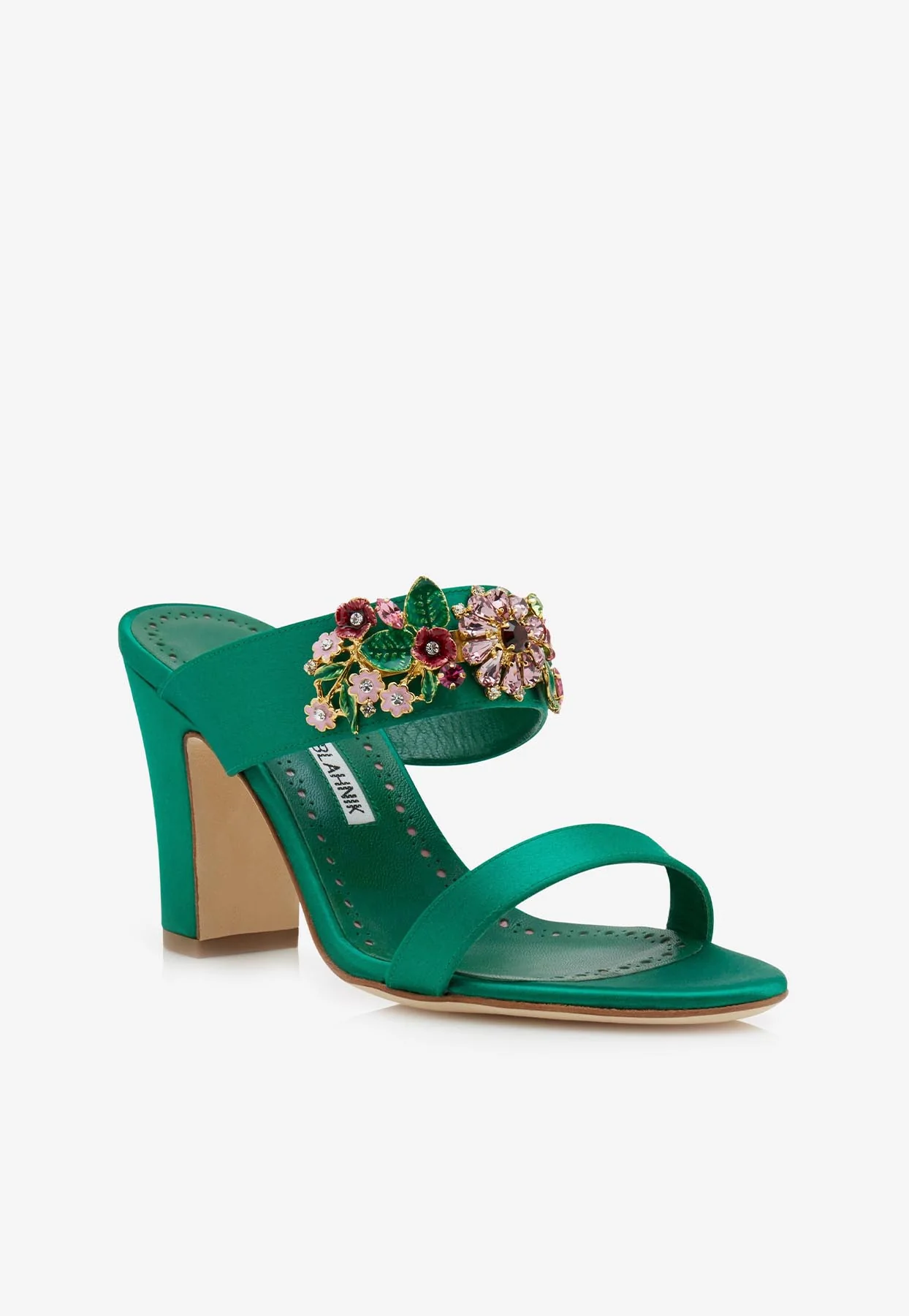 Manolo Blahnik Sayani 90 Satin Floral Embellished Mules