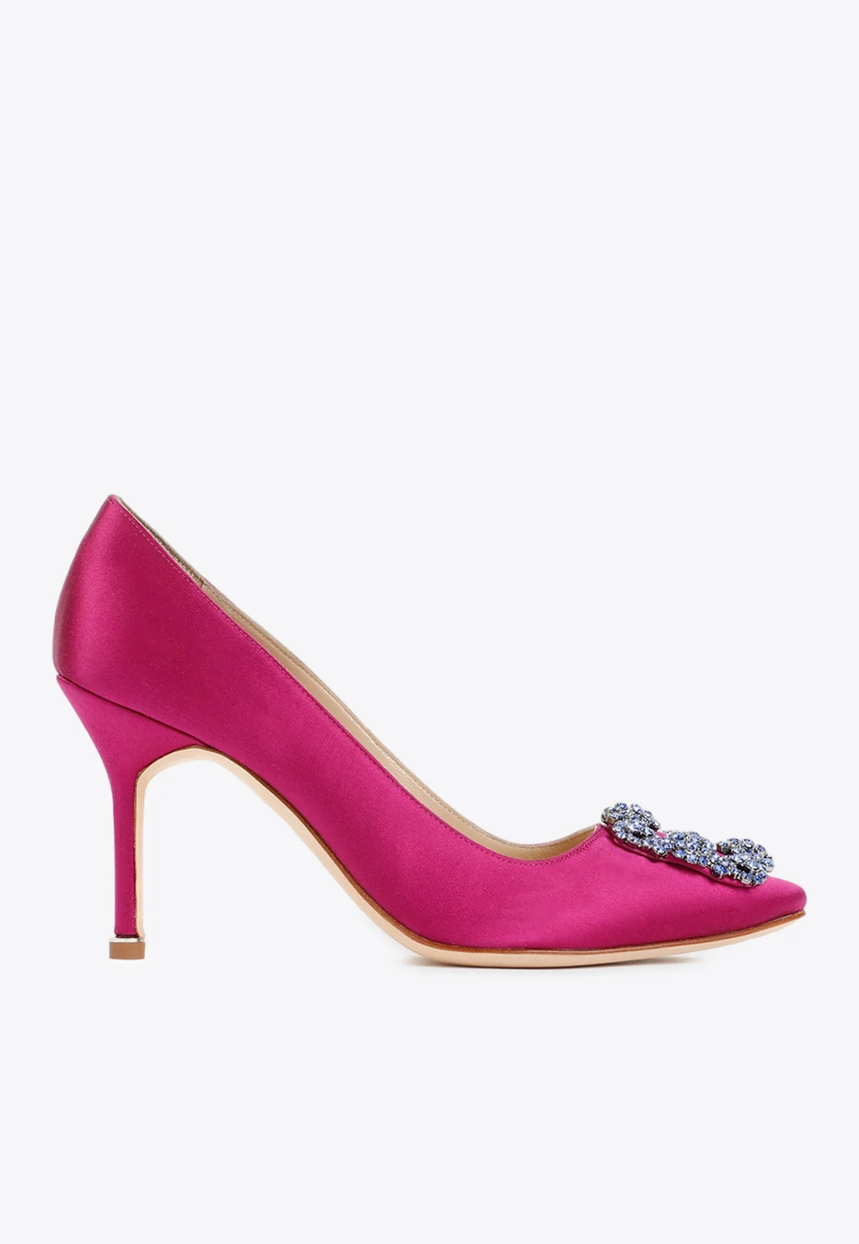 Manolo Blahnik Hangisi 90 Crystal Buckle Satin Pumps