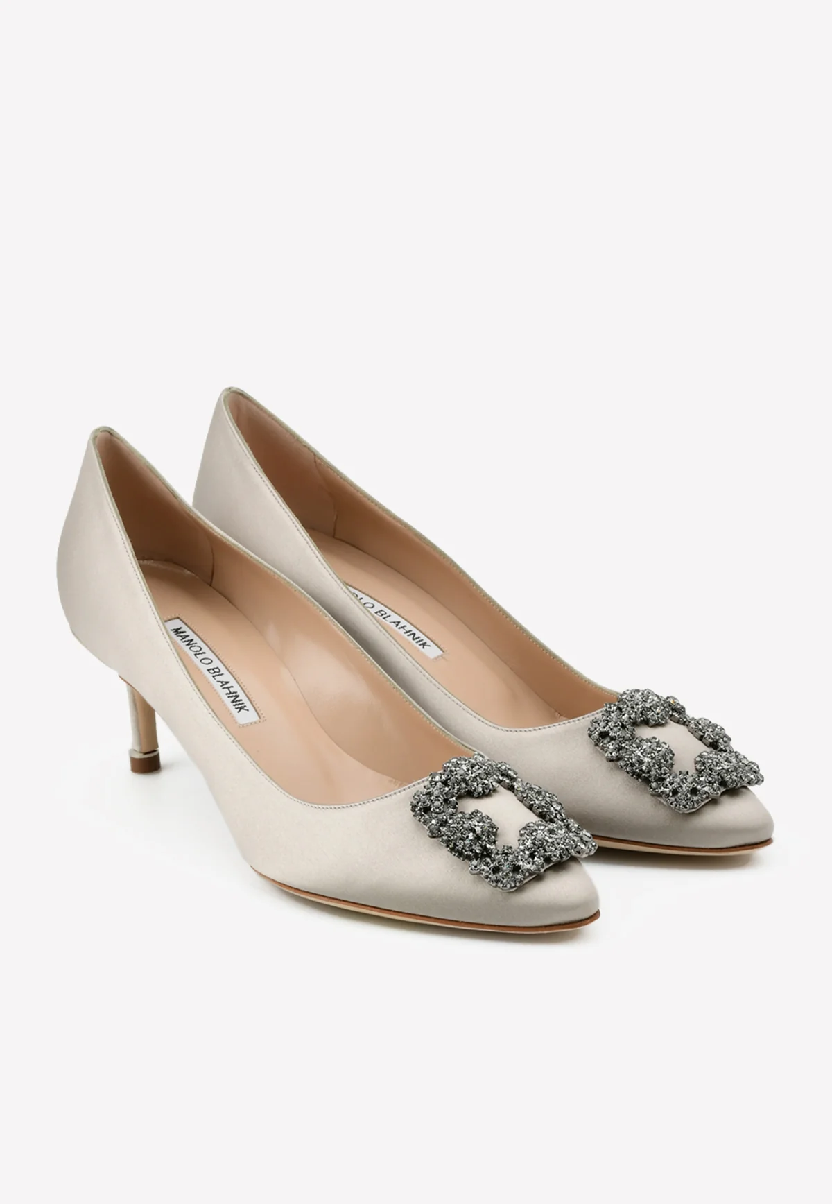 Manolo Blahnik Hangisi 50 Satin Pumps with FMC Crystal Buckle
