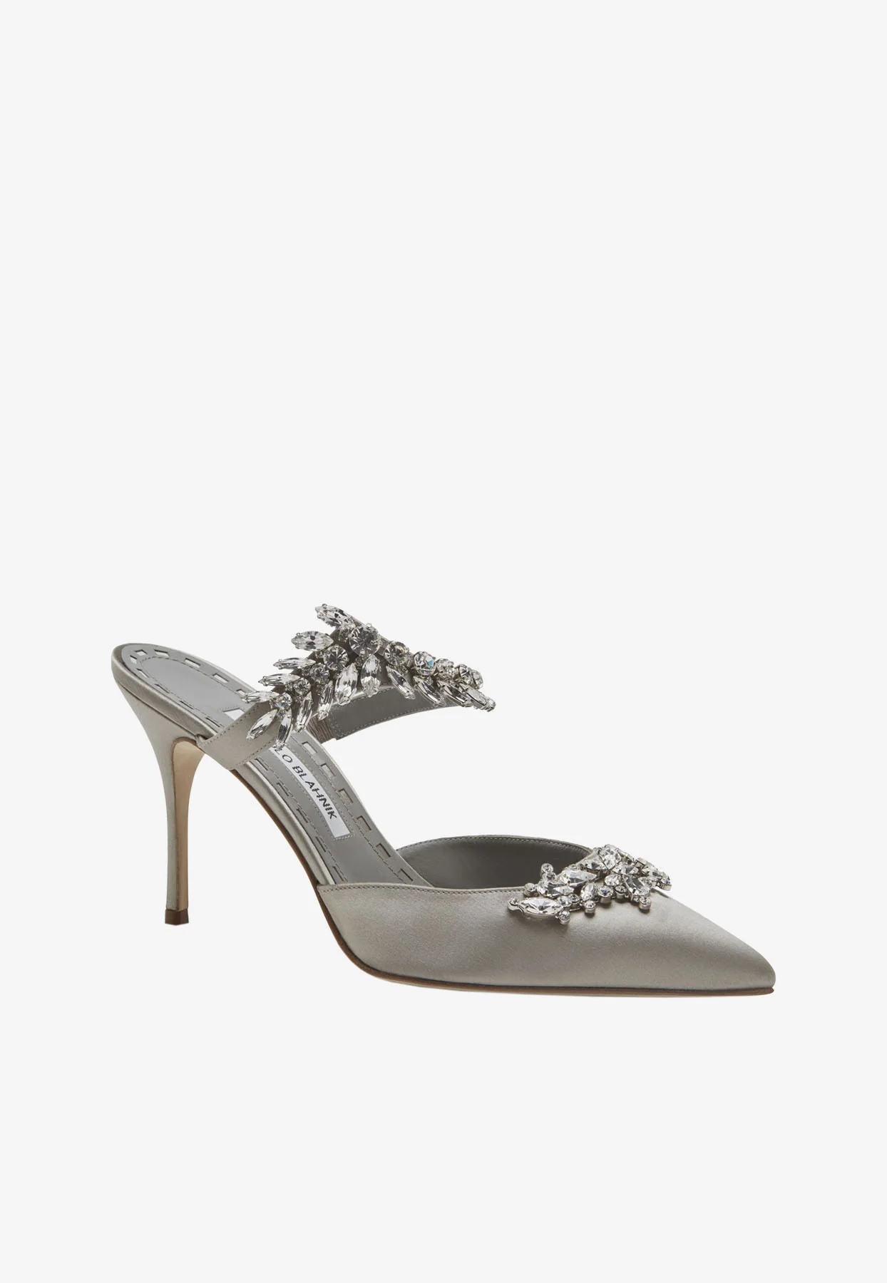 Manolo Blahnik Lurum 90 Crystal-Embellished Mules in Satin