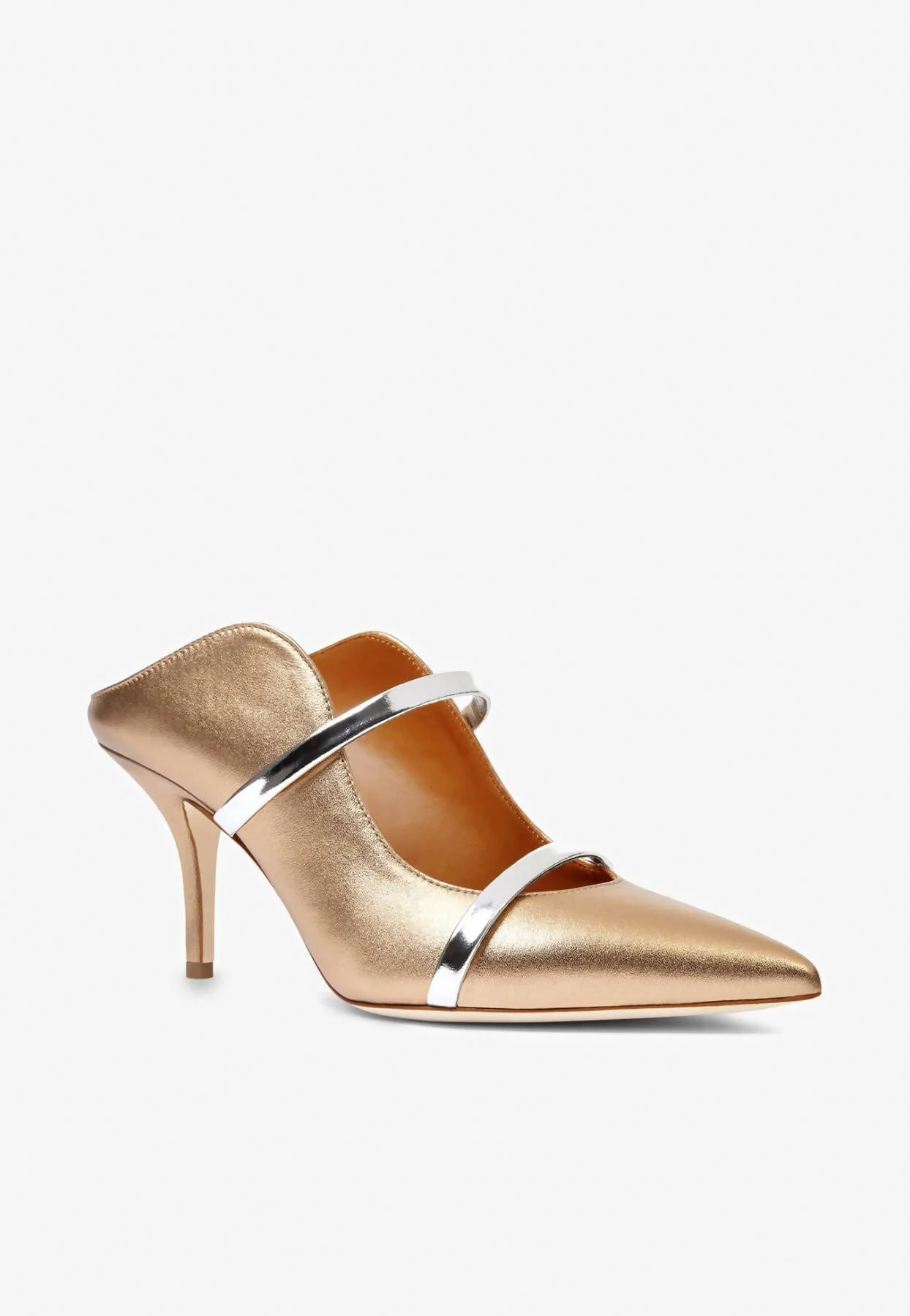 Malone Souliers Maureen 70 Mules in Metallic Nappa Leather