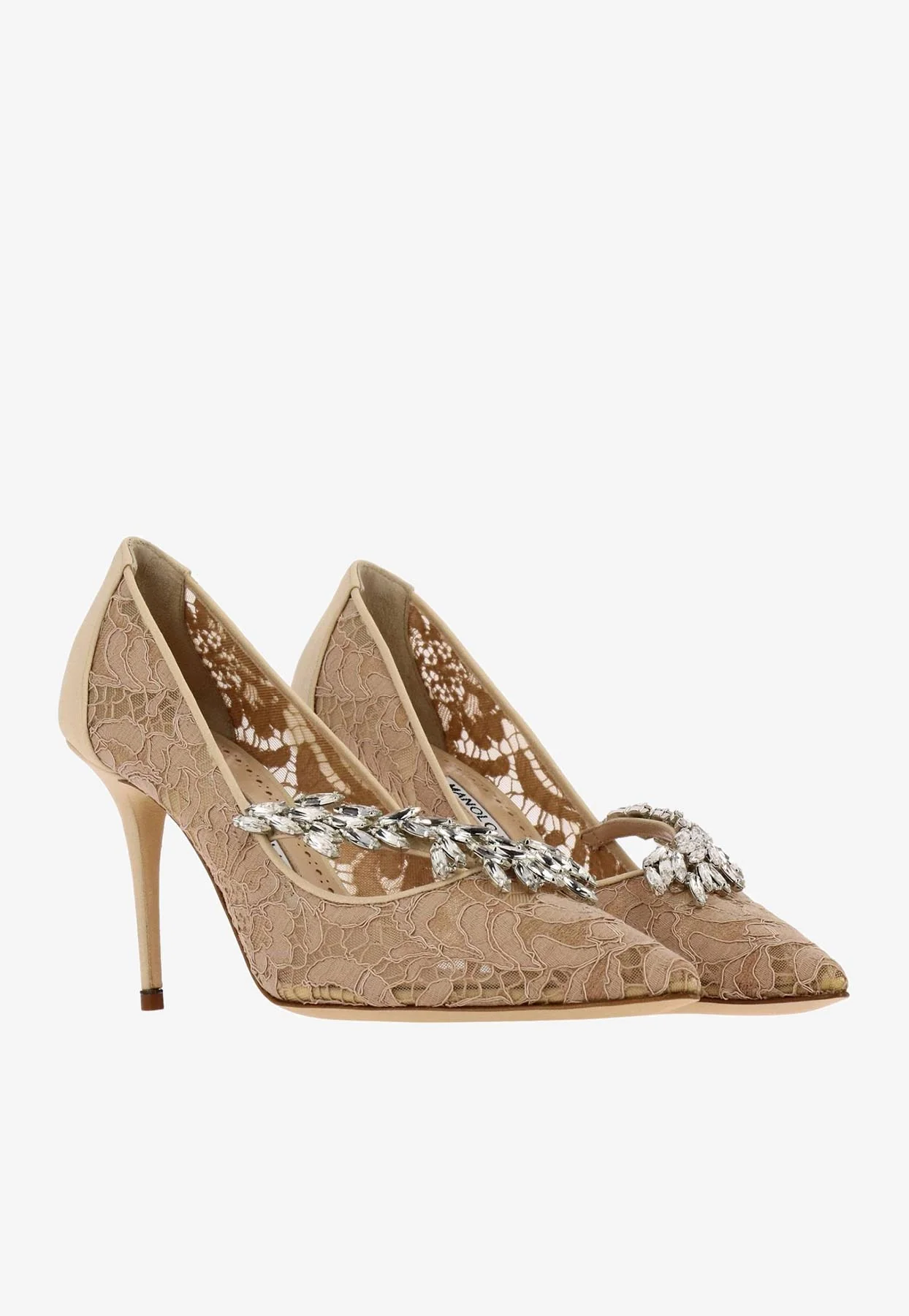 Manolo Blahnik Nadira 90 Lace Crystal-Embellished Pumps