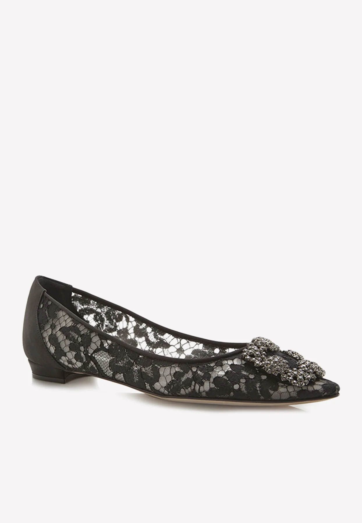 Manolo Blahnik Hangisiflat Lace Crystal Buckle Flats