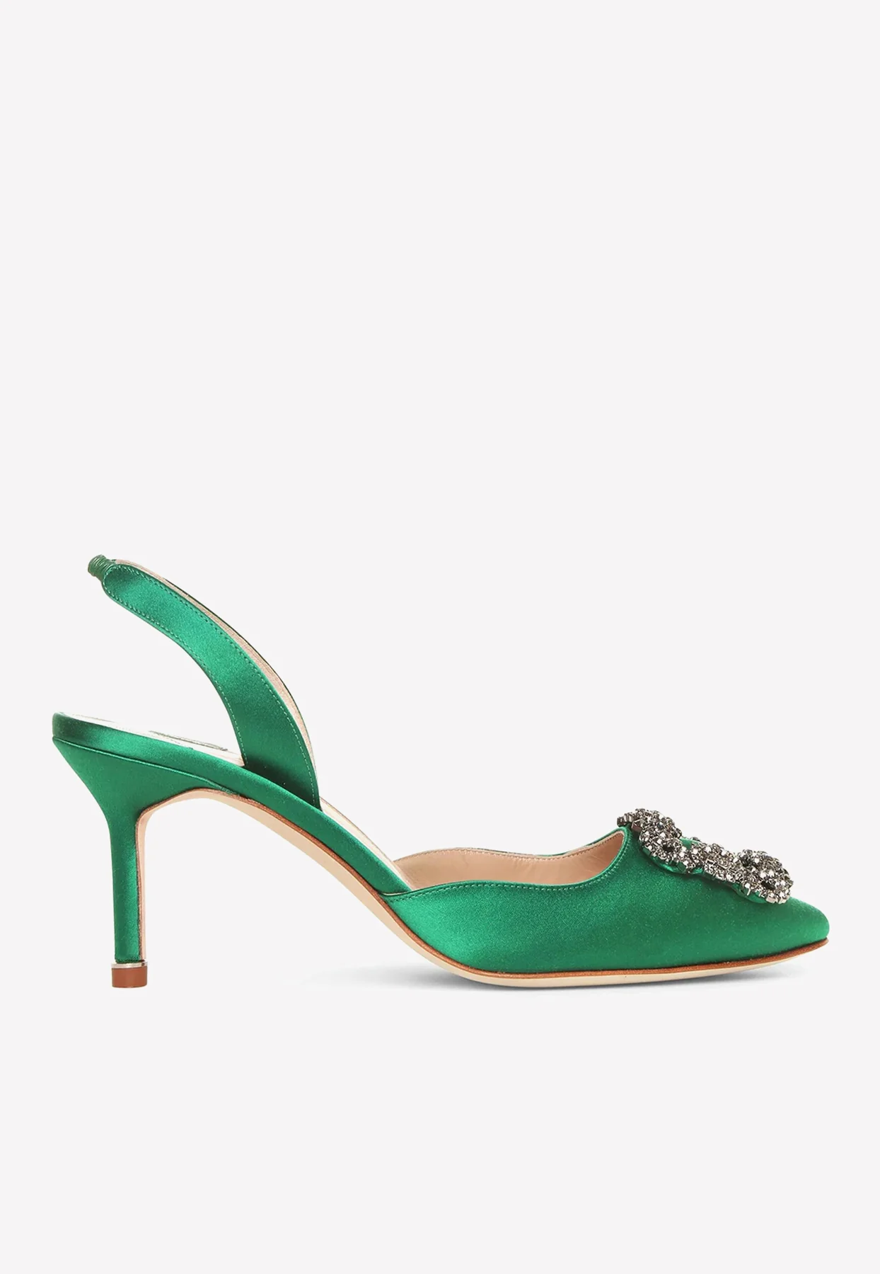 Manolo Blahnik Hangisli 70 Crystal Buckle Slingback Pumps in Satin