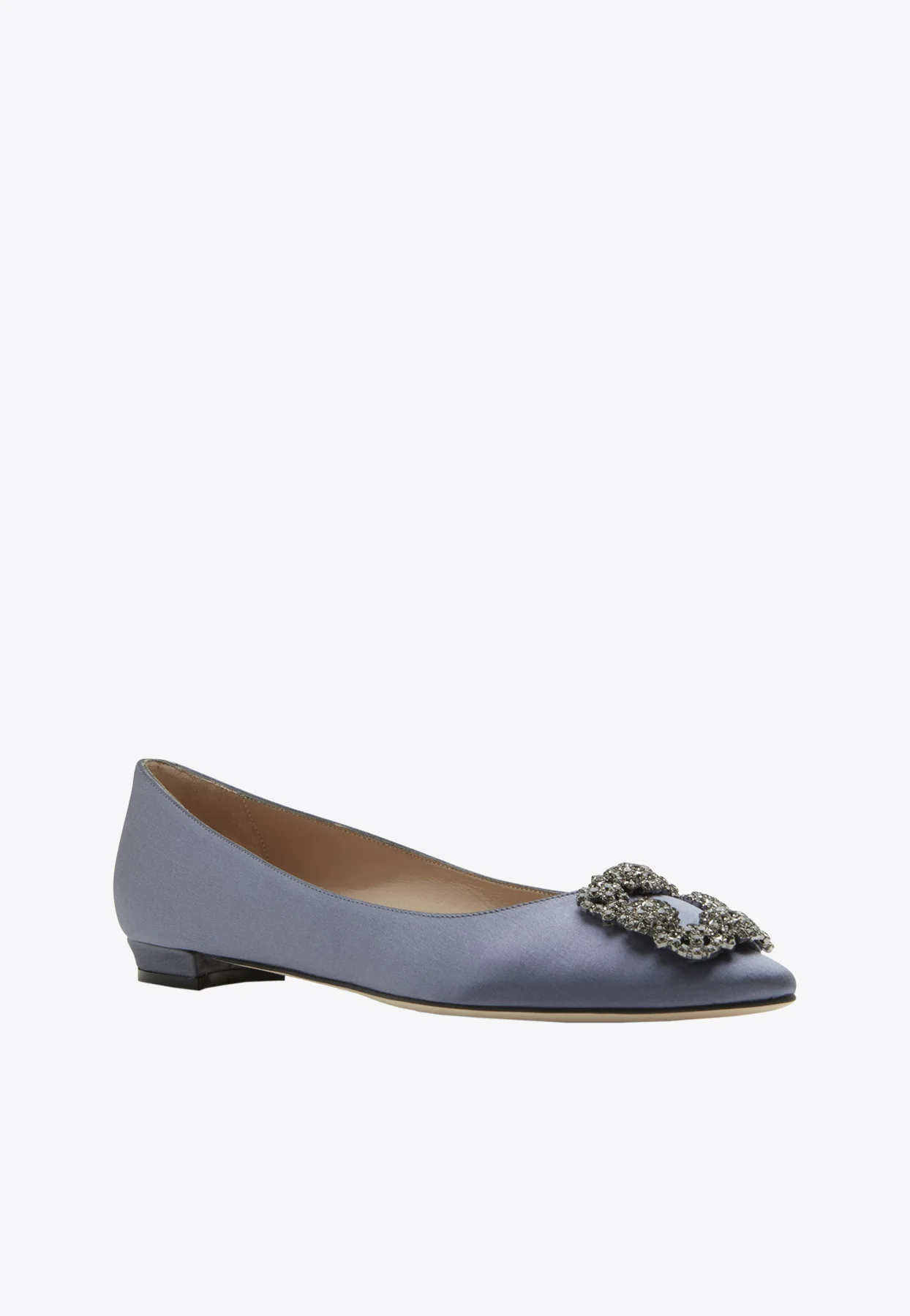 Manolo Blahnik Hangisi FMC Crystal Buckle Satin Flats