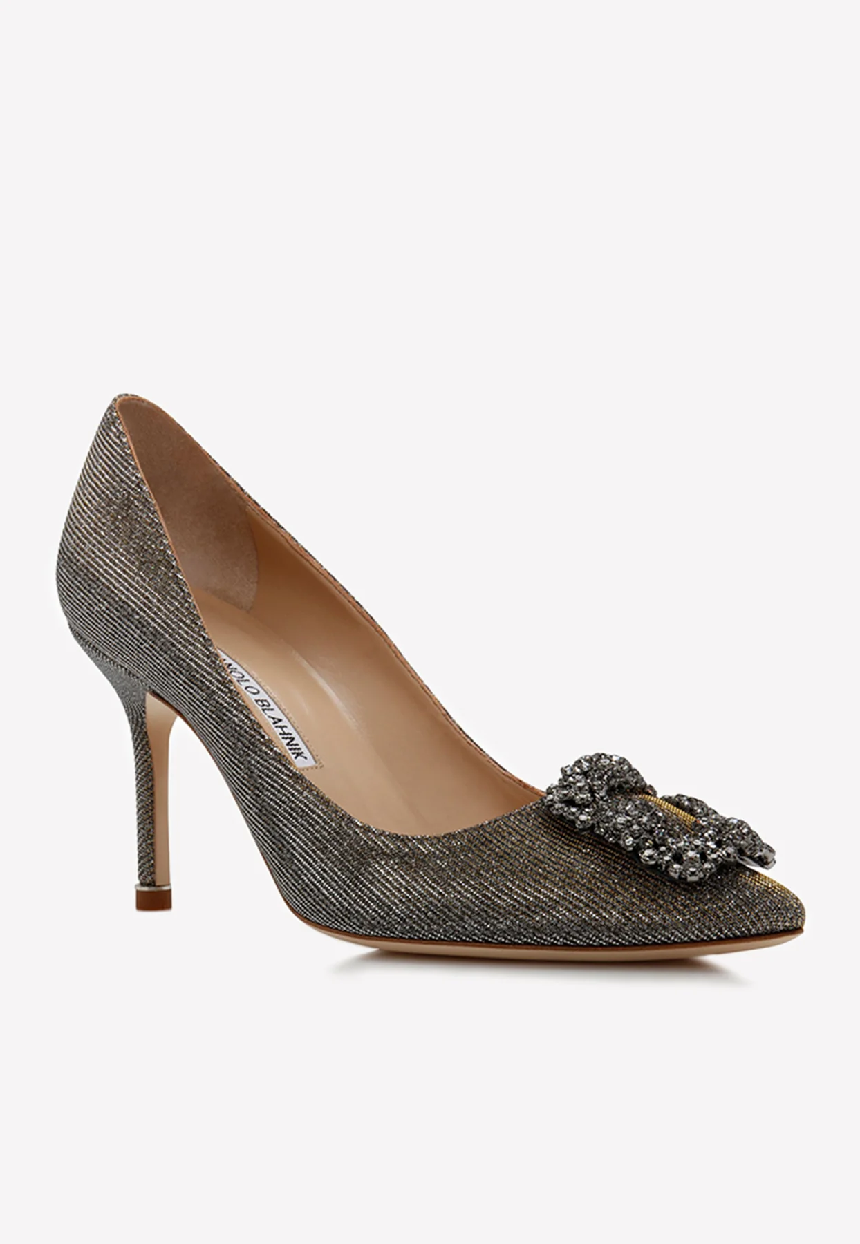 Manolo Blahnik Hangisi 90 Glitter Crystal Buckle Pumps