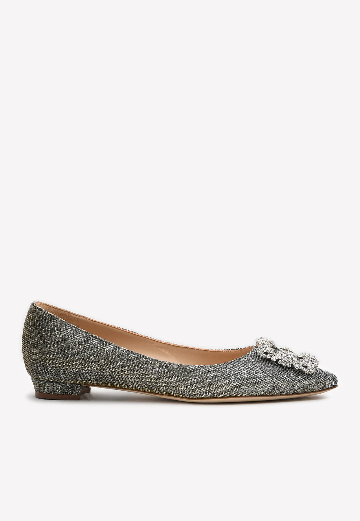 Manolo Blahnik Hangisi Glittered Ballet Flats with Crystal Buckle
