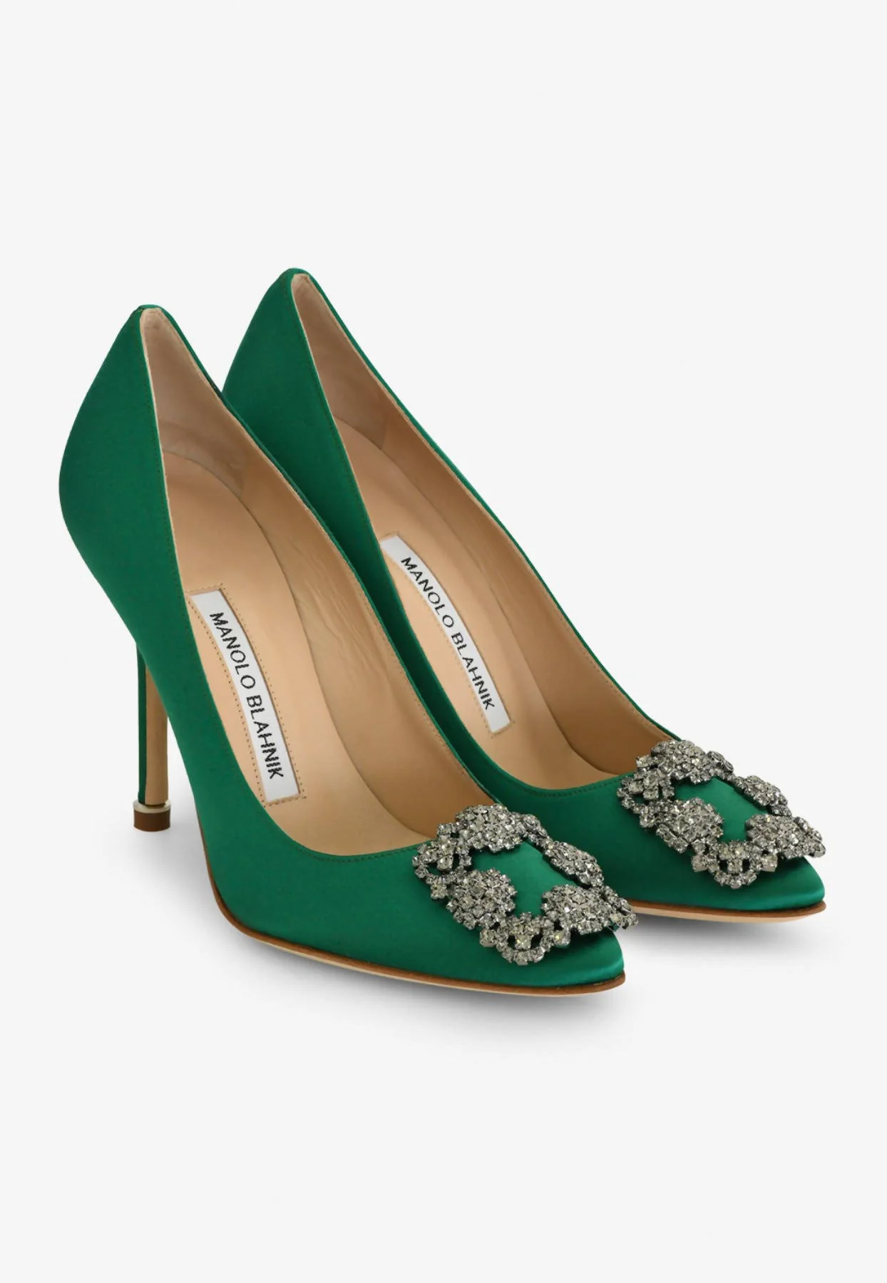 Manolo Blahnik Hangisi 105 Satin Pumps with FMC Crystal Buckle