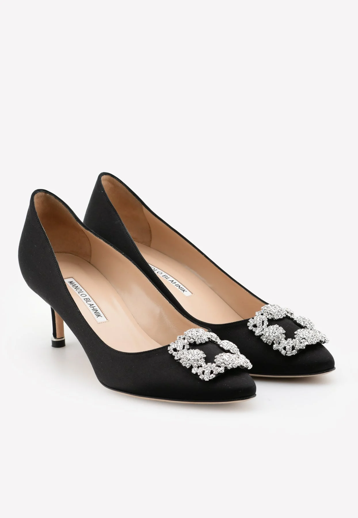 Manolo Blahnik Hangisi 50 CLC Crystal Buckle Satin Pumps
