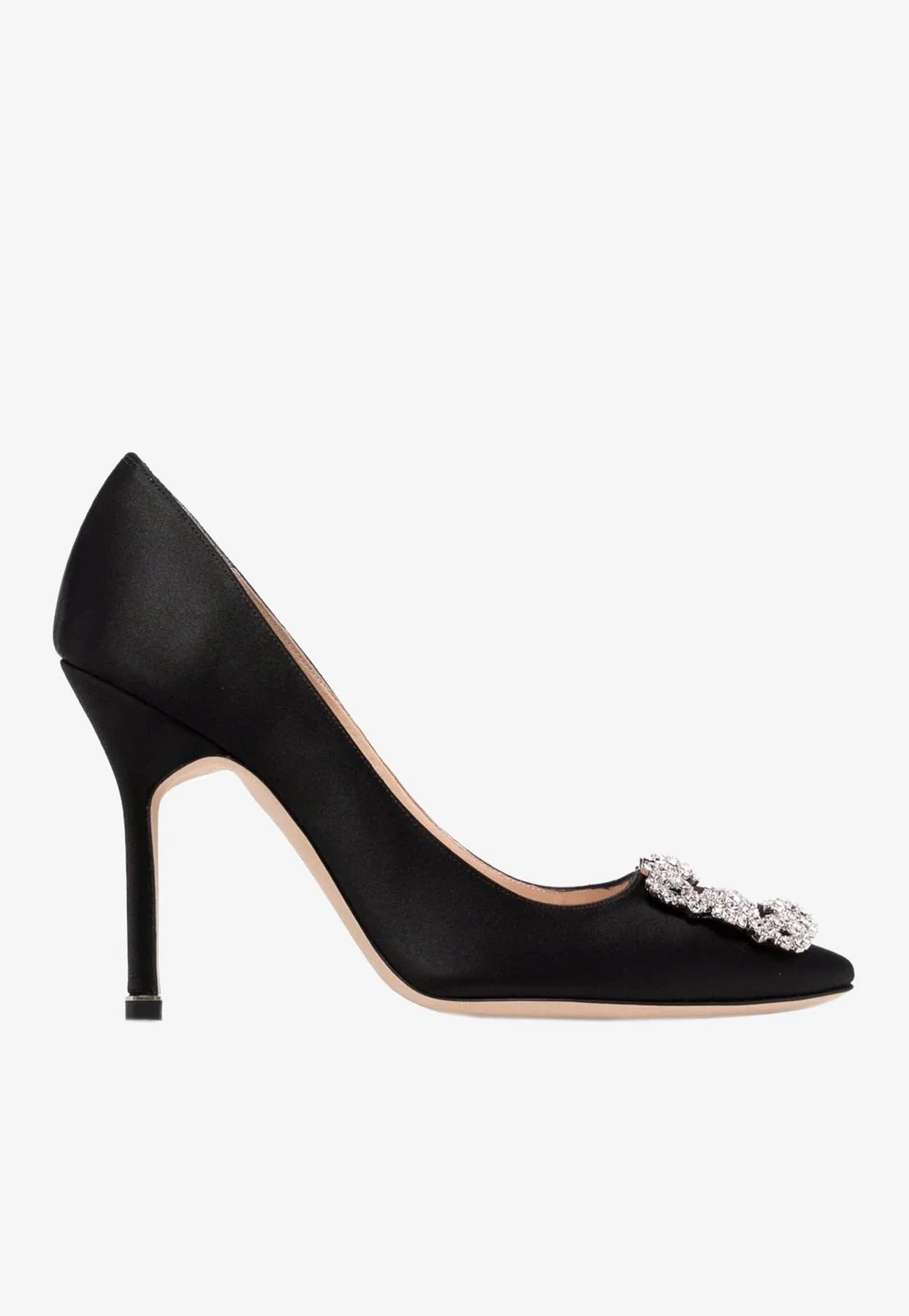 Manolo Blahnik Hangisi 105 CLC Crystal Buckle Satin Pumps