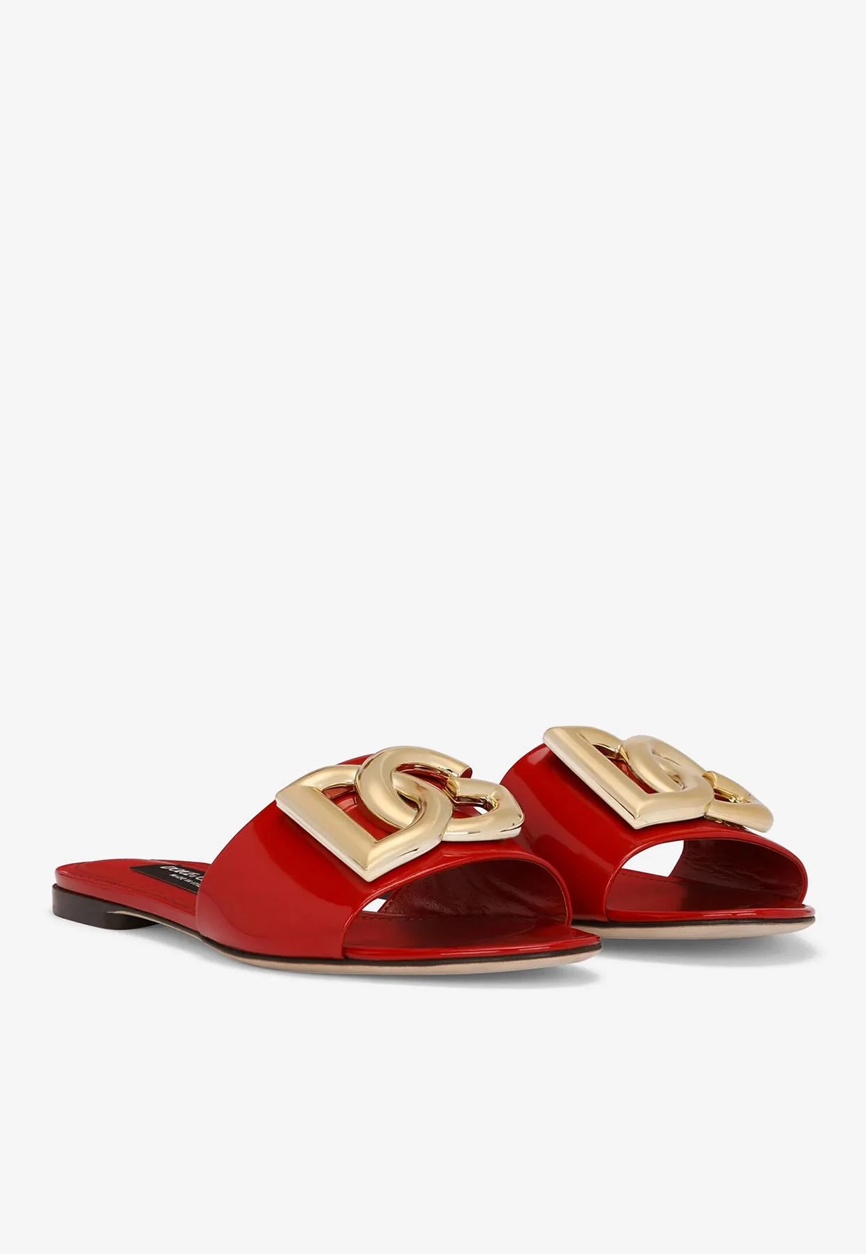 Dolce Gabbana DG Logo Slides in Polished Calf Leather