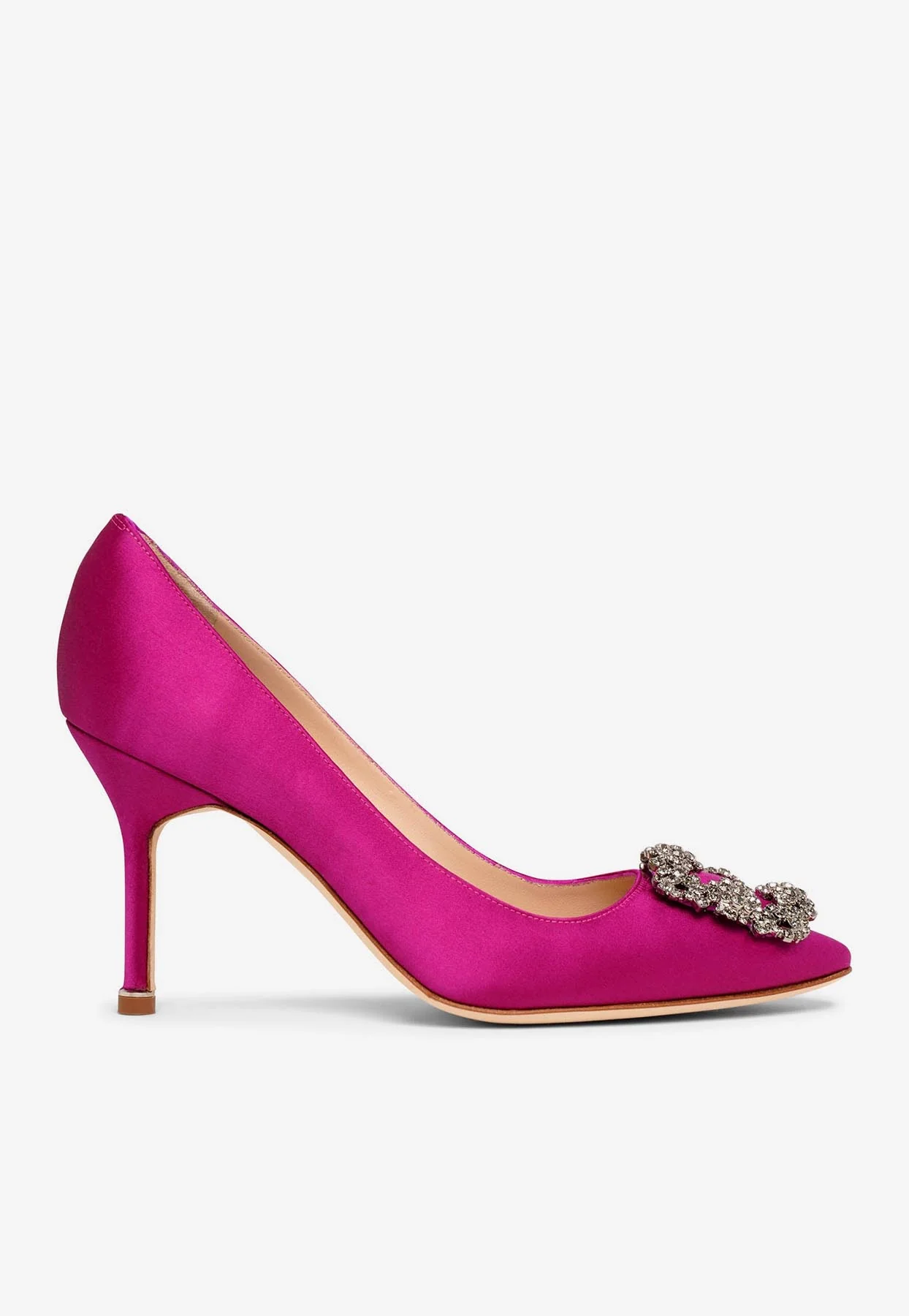 Manolo Blahnik Hangisi 90 Crystal Buckle Pumps in Satin