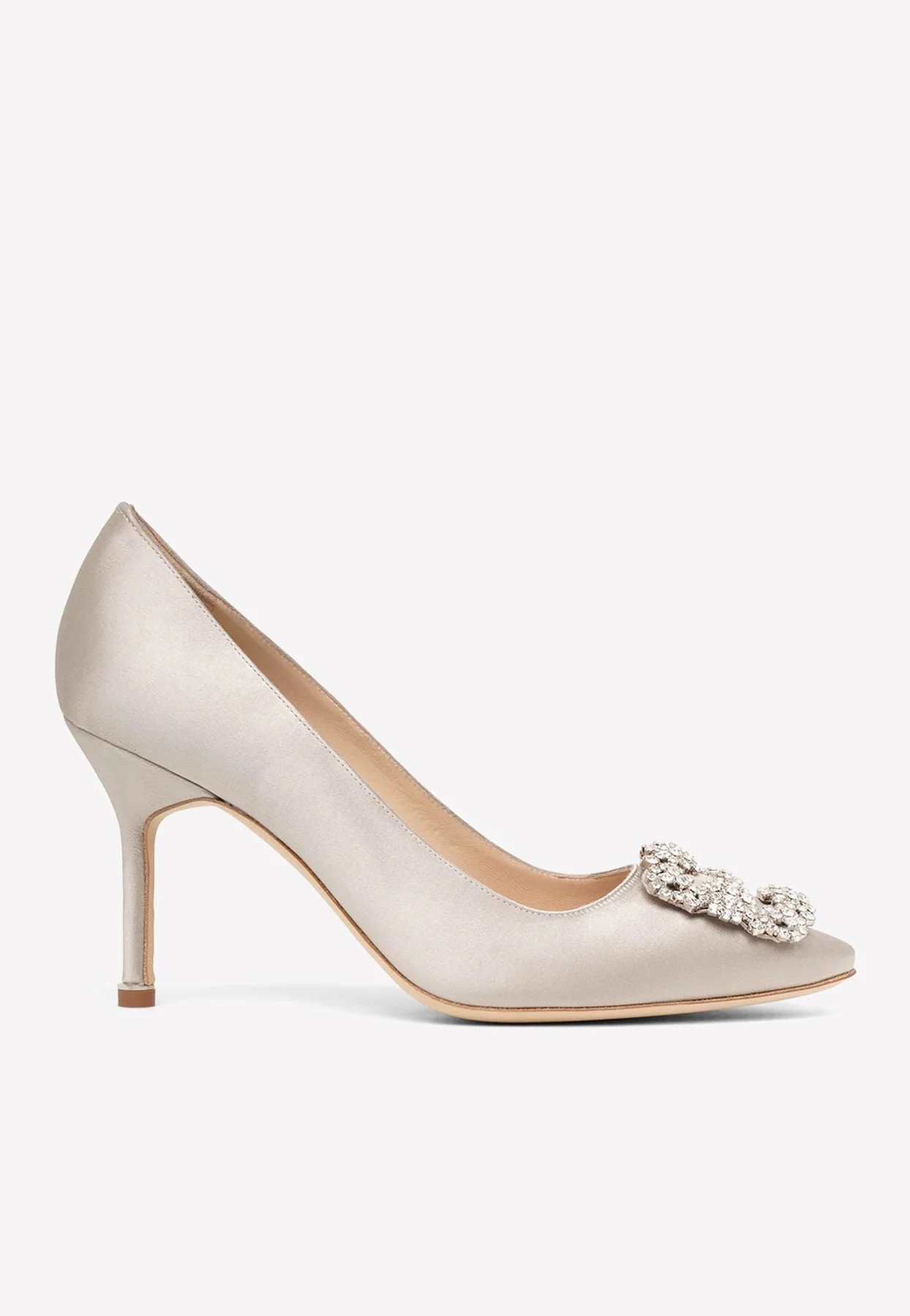 Manolo Blahnik Hangisi 90 Crystal Buckle Satin Pumps