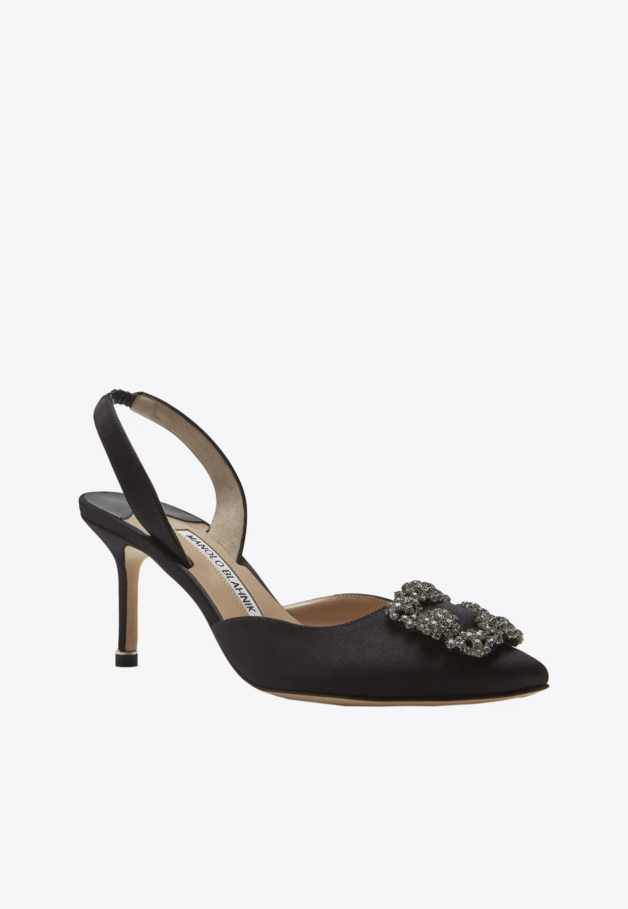 Manolo Blahnik Hangisli 70 FMC Crystal Buckle Slingback Pumps