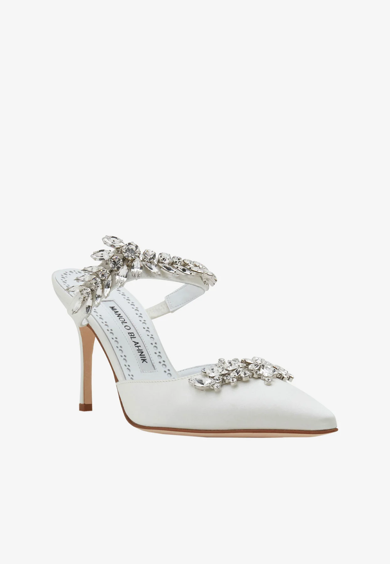 Manolo Blahnik Lurum 90 Crystal-Embellished Mules in Satin