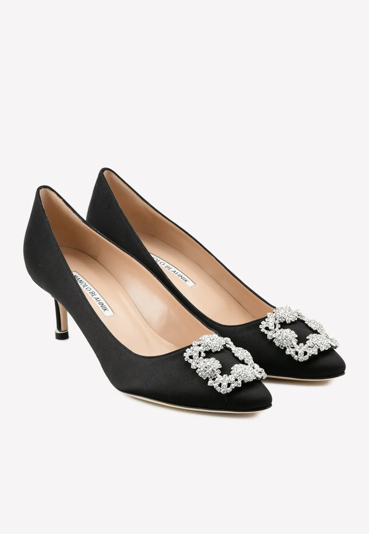 Manolo Blahnik Hangisi 50 Crystal Buckle Satin Pumps