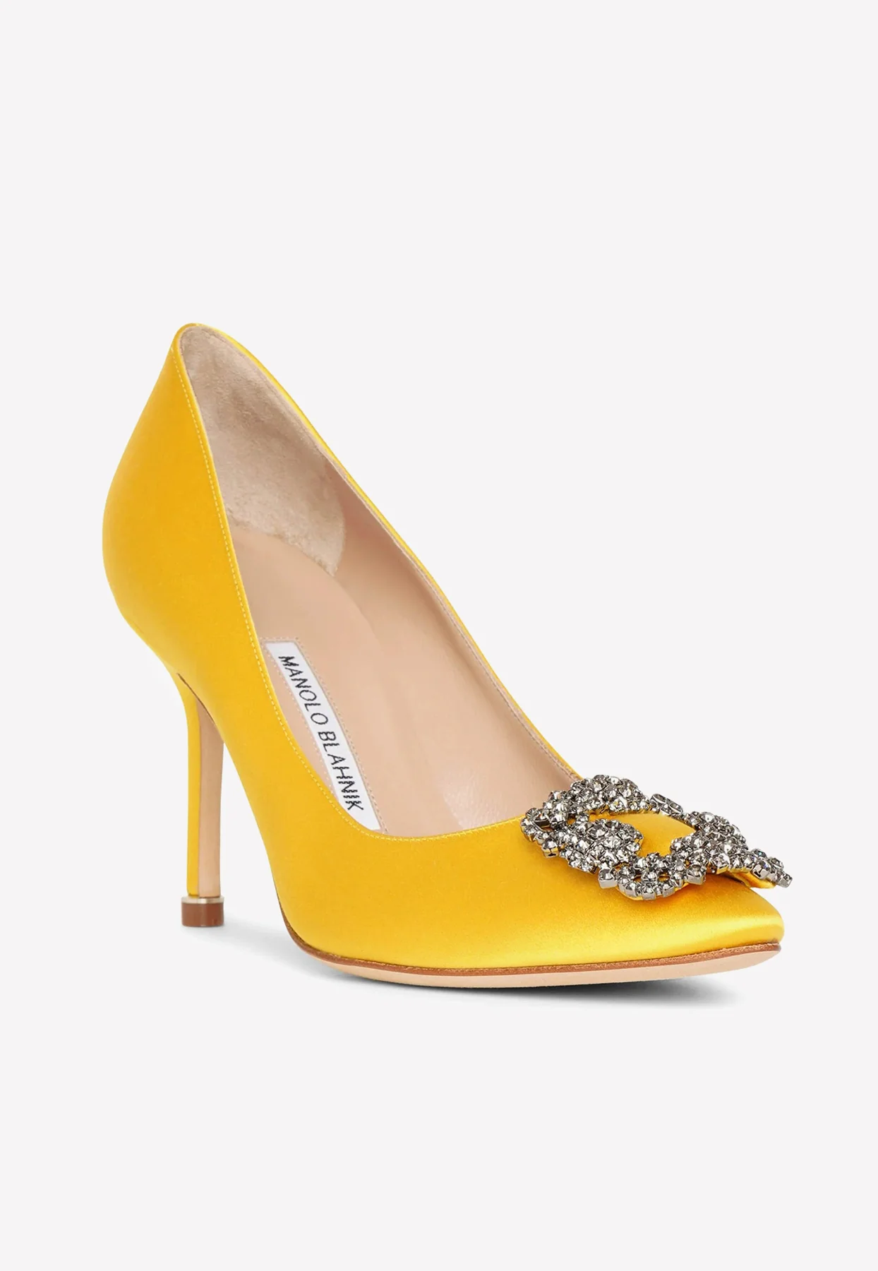 Manolo Blahnik Hangisi 90 Crystal Buckle Satin Pumps