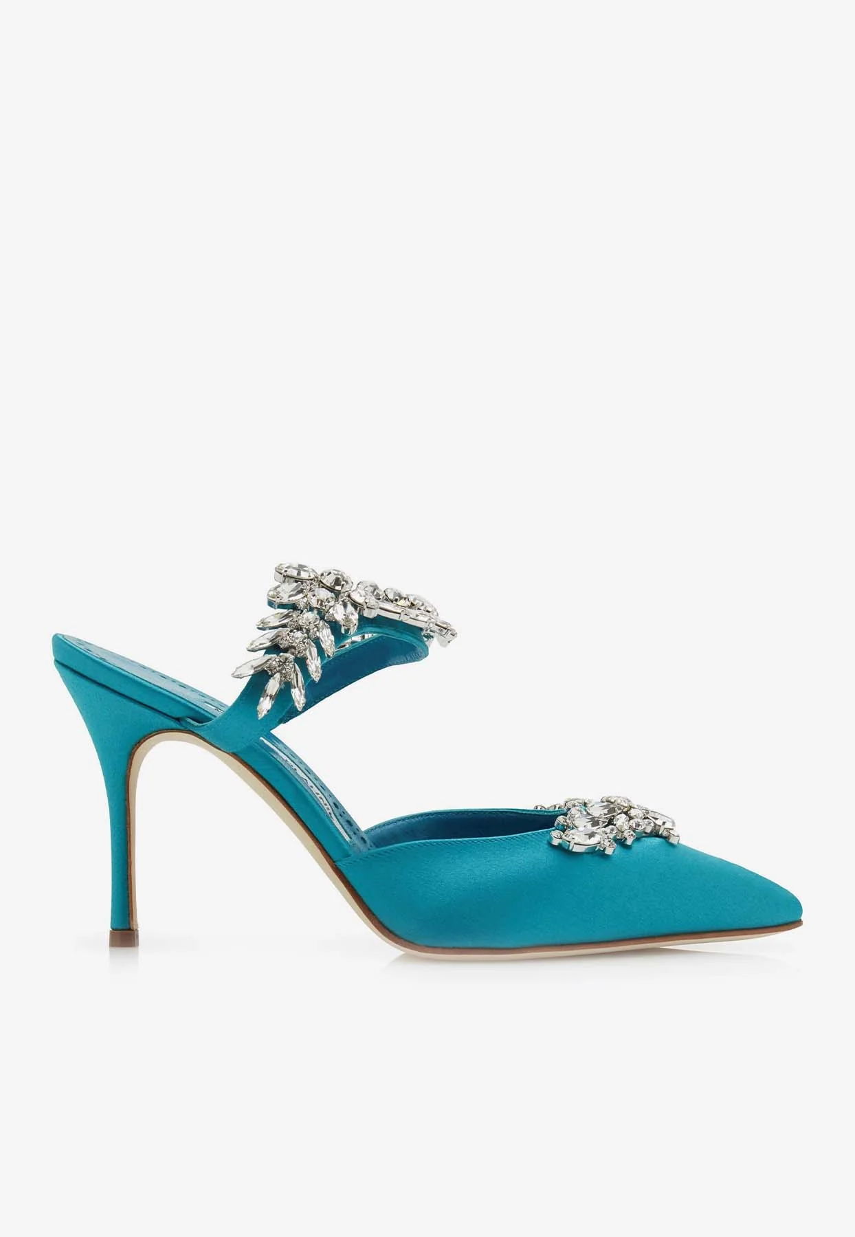 Manolo Blahnik Lurum 90 Crystal-Embellished Satin Mules