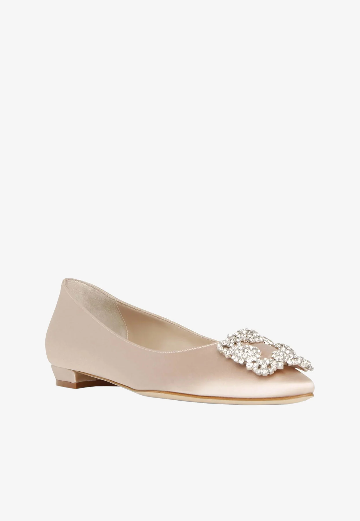 Manolo Blahnik Hangisiflat Satin Ballet Flats with CLC Crystal Buckle