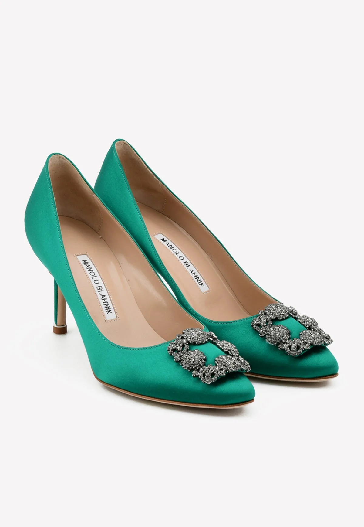 Manolo Blahnik Hangisi 70 Satin Pumps with FMC Crystal Buckle