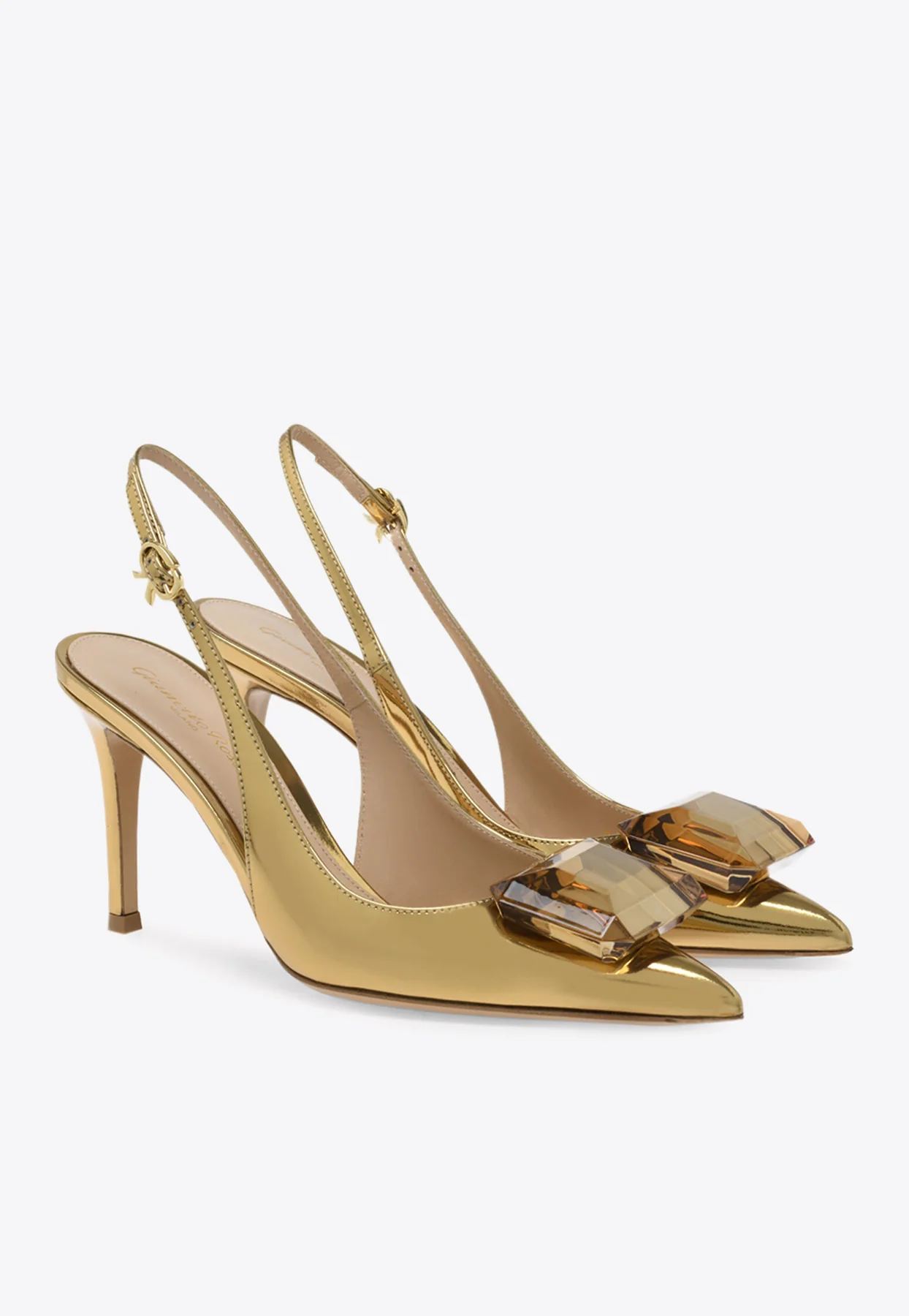 Gianvito Rossi Jaipur 85 Metallic-Leather Slingback Pumps