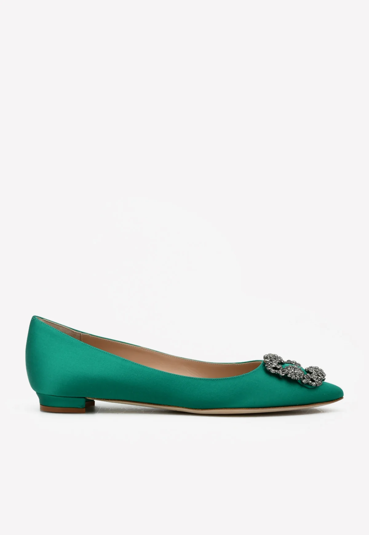 Manolo Blahnik Hangisi Satin Ballet Flats with FMC Crystal Buckle
