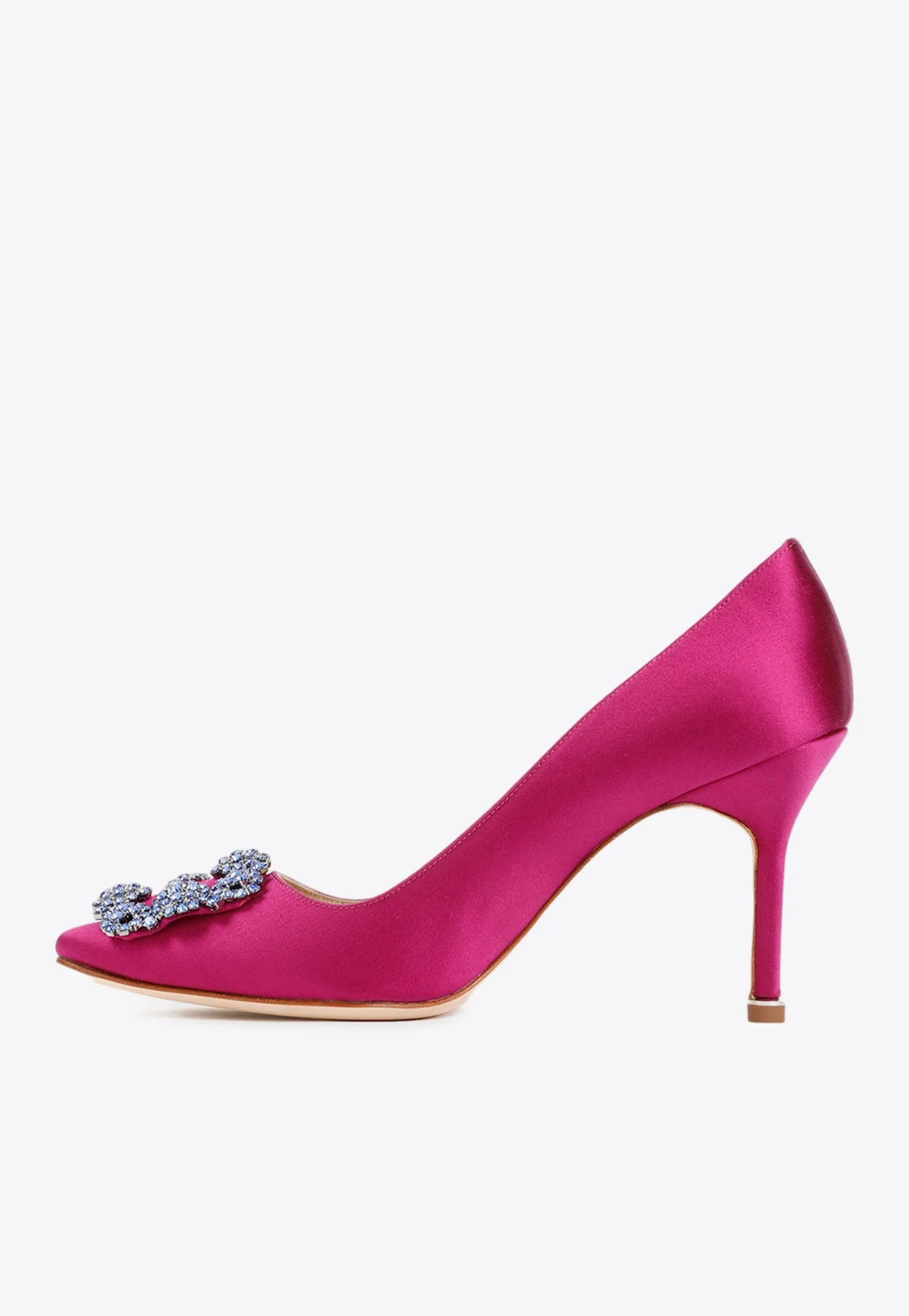 Manolo Blahnik Hangisi 90 Crystal Buckle Satin Pumps