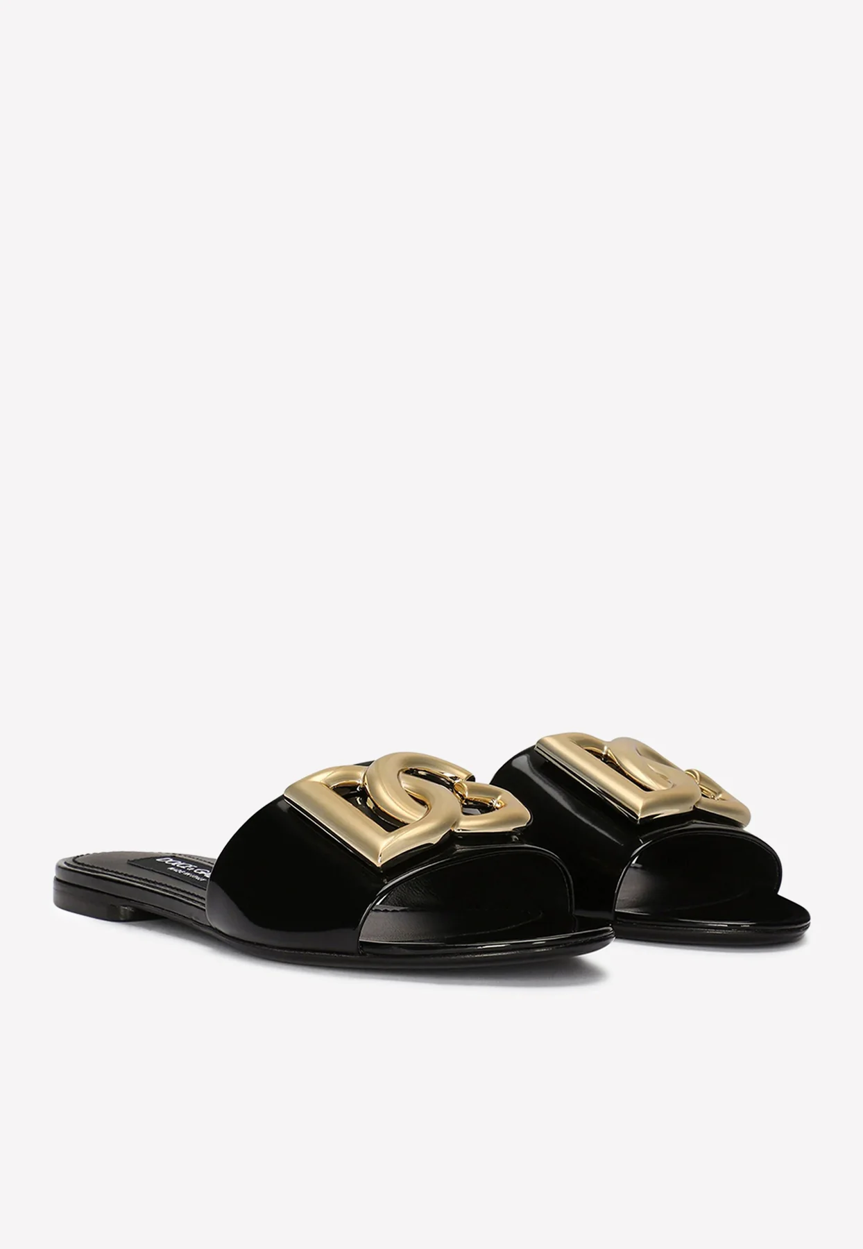 Dolce Gabbana DG Logo Slides in Polished Calf Leather