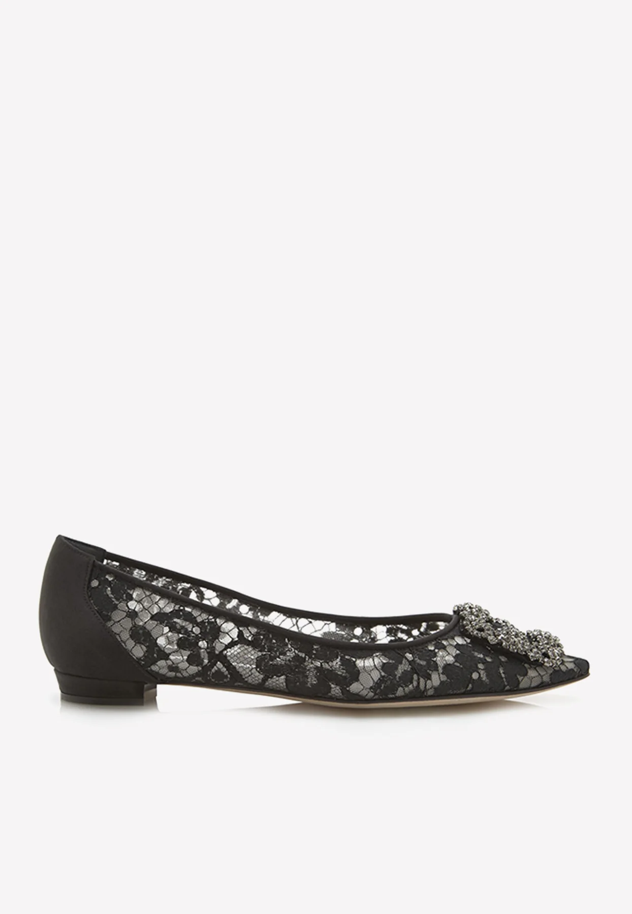Manolo Blahnik Hangisiflat Lace Crystal Buckle Flats