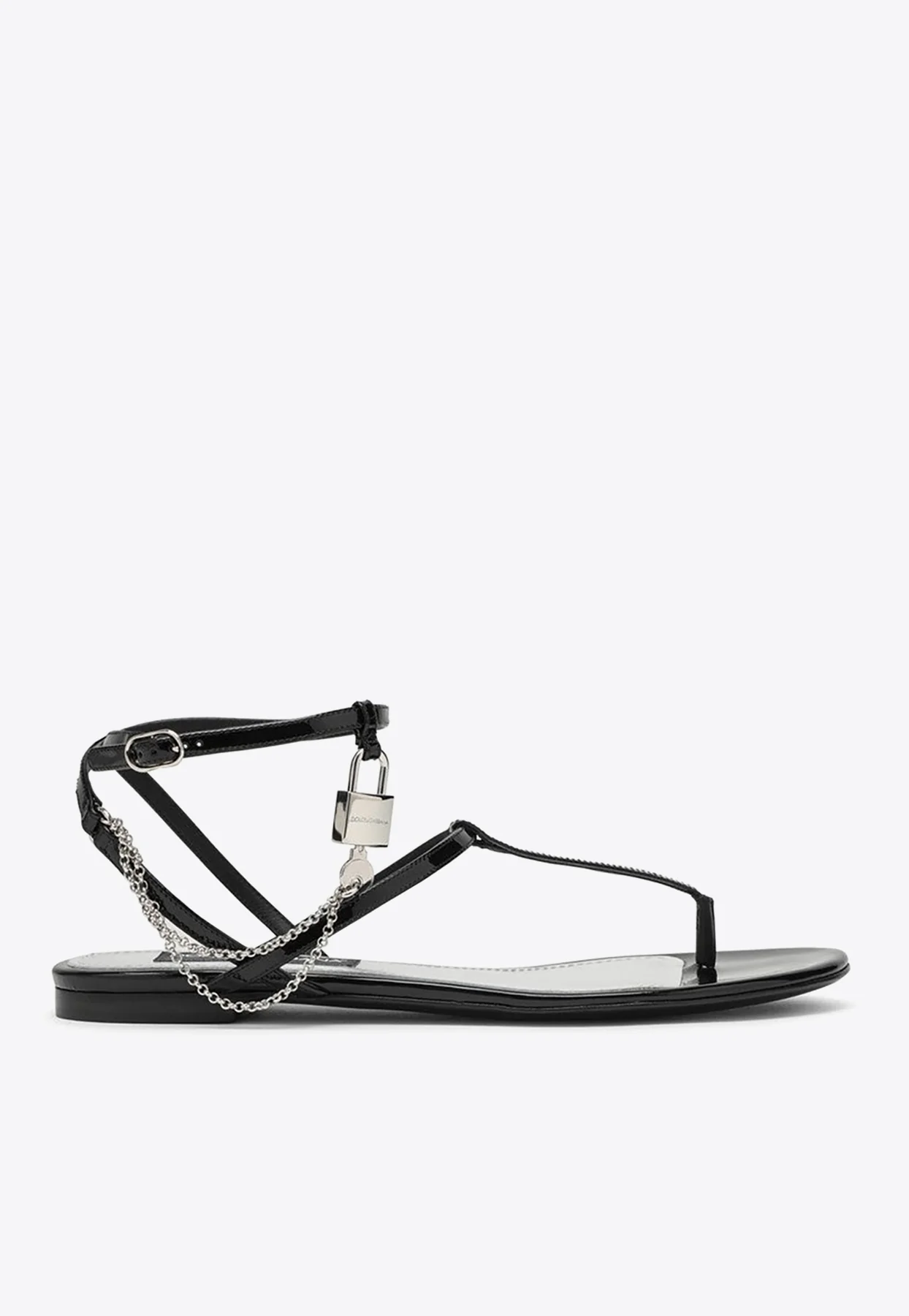 Dolce Gabbana Lock Chain Leather Flat Sandals