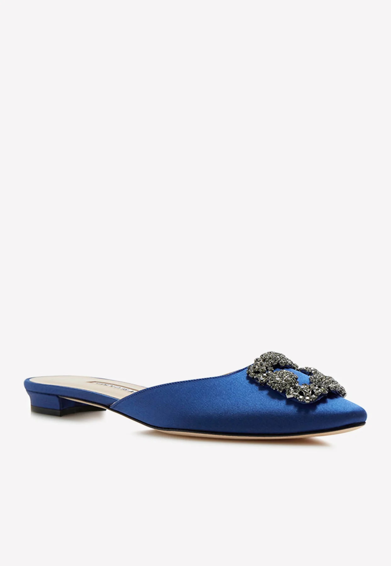 Manolo Blahnik Hangisimuflat Crystal Buckle Flat Mules
