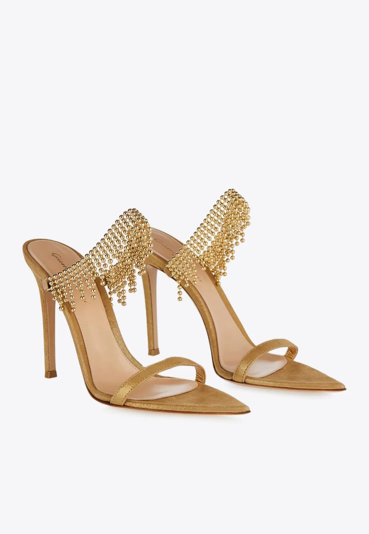 Gianvito Rossi 105 Bead Embellished Metallic-Leather Sandals