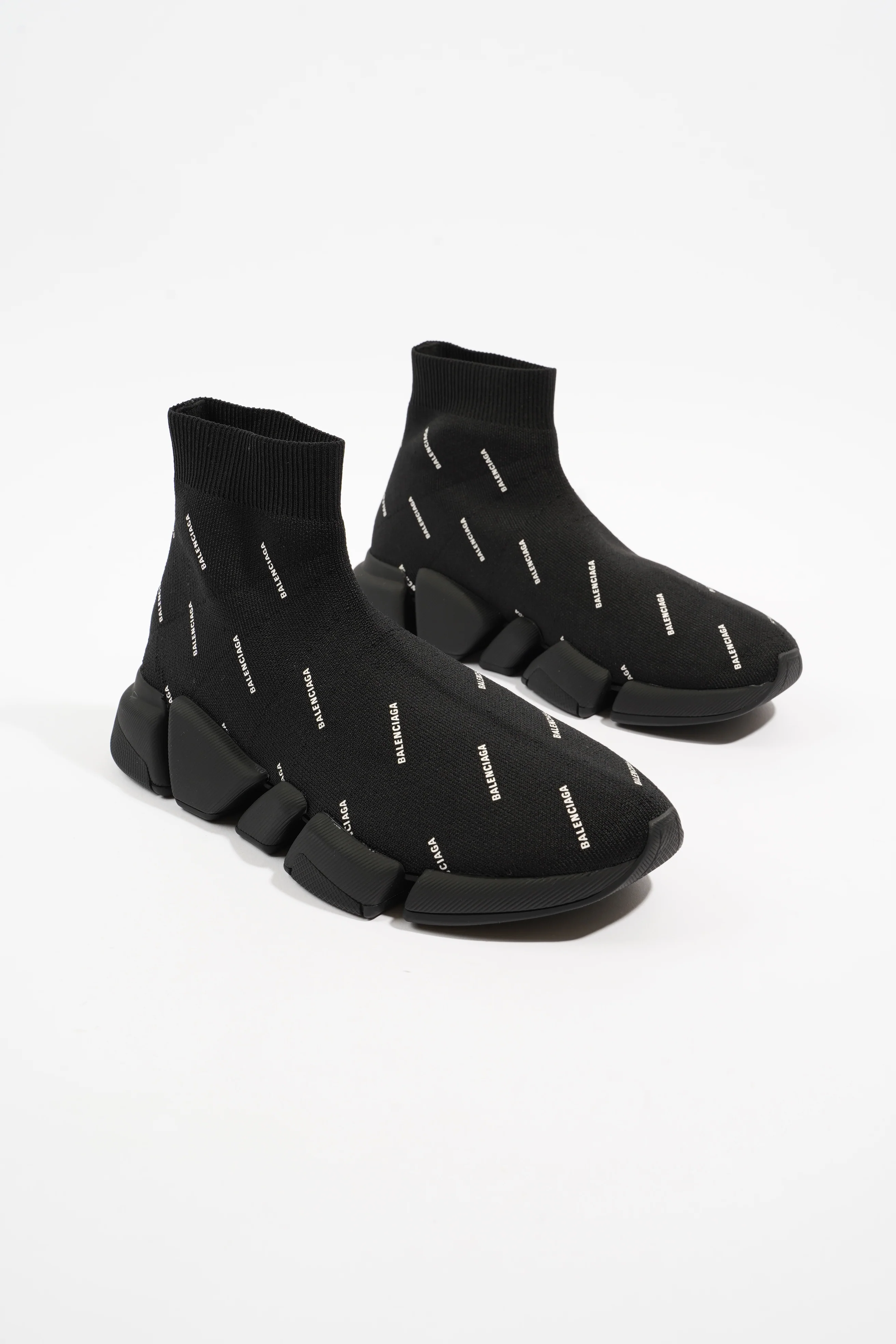 Balenciaga Speed 2.0 All Over Logo Black / White Knit EU 38 UK 5