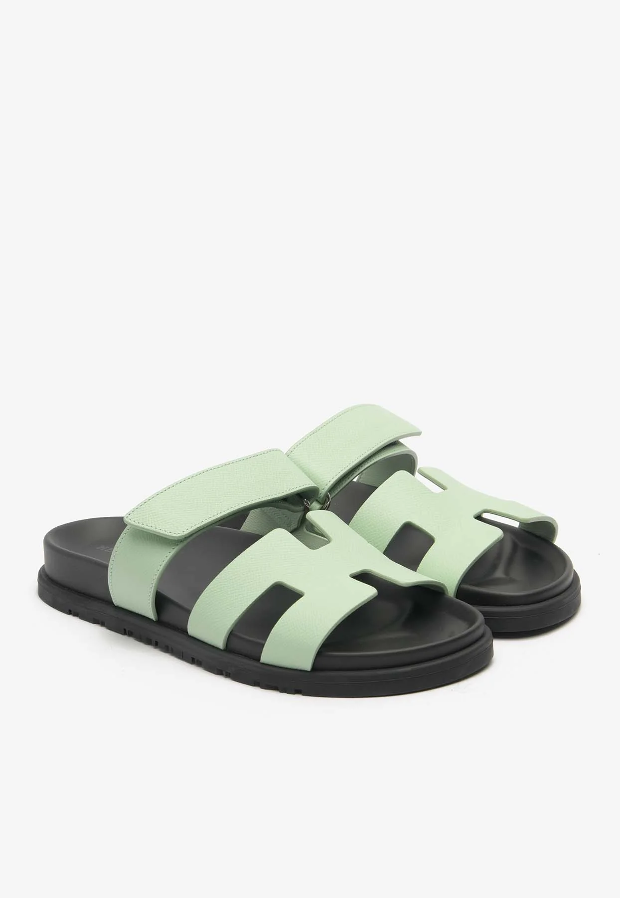 Hermes Chypre Sandals in Vert Jade Epsom Leather