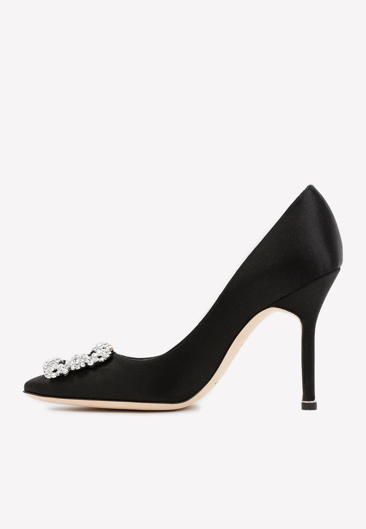 Manolo Blahnik Hangisi 105 Crystal Buckle Satin Pumps