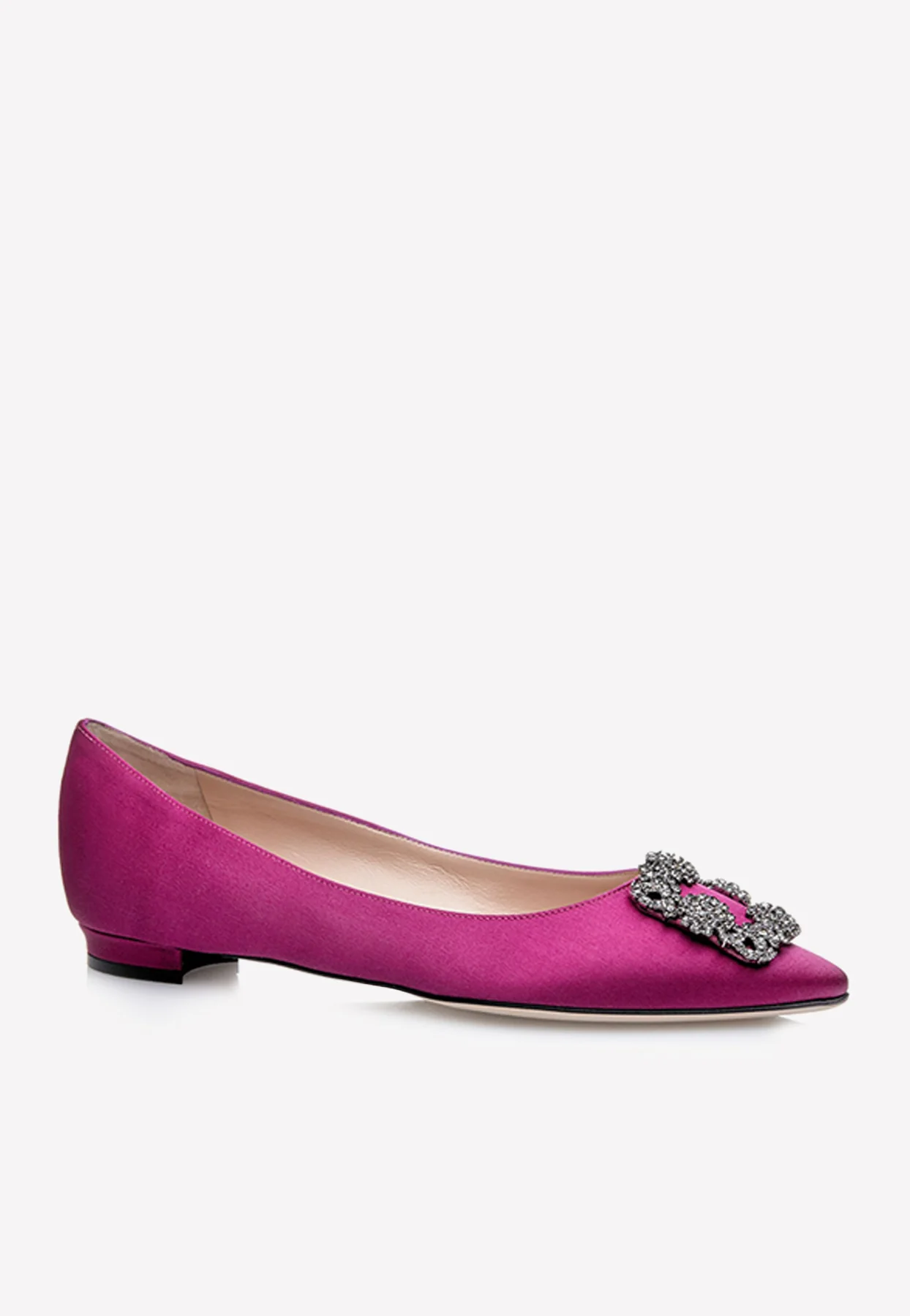 Manolo Blahnik Hangisiflat Crystal Buckle Satin Flats