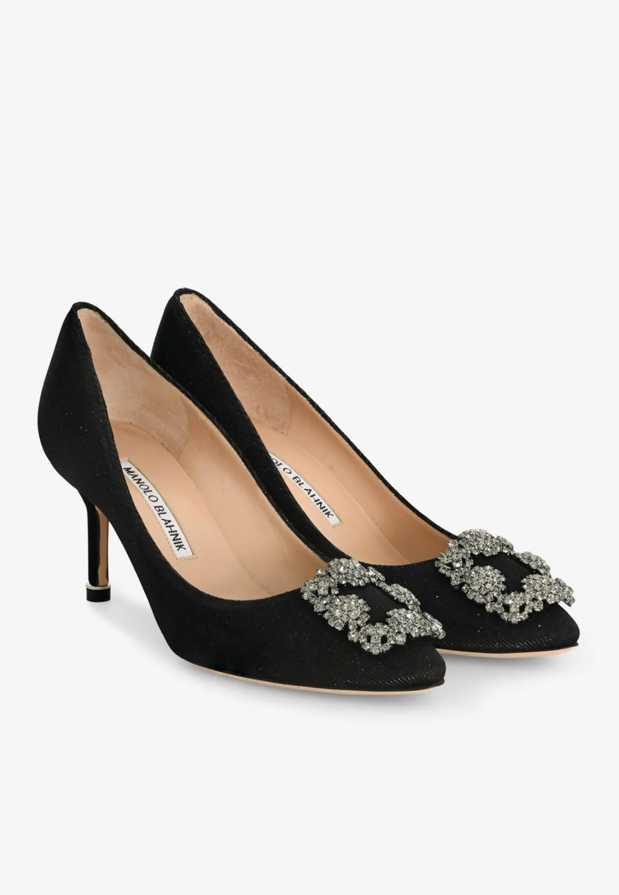 Manolo Blahnik Hangisi 70 Glittered Pumps with FMC Crystal Buckle