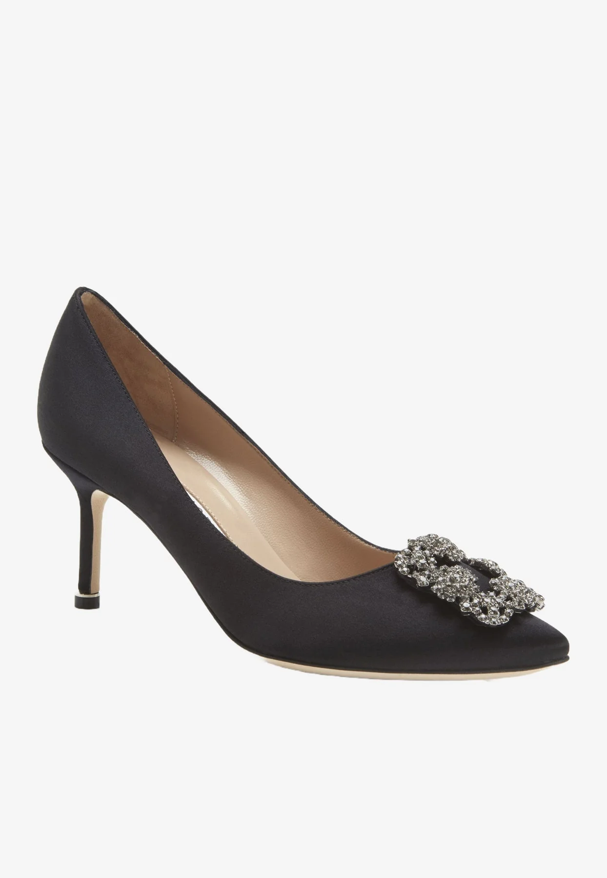 Manolo Blahnik Hangisi 70 FMC Crystal Buckle Satin Pumps