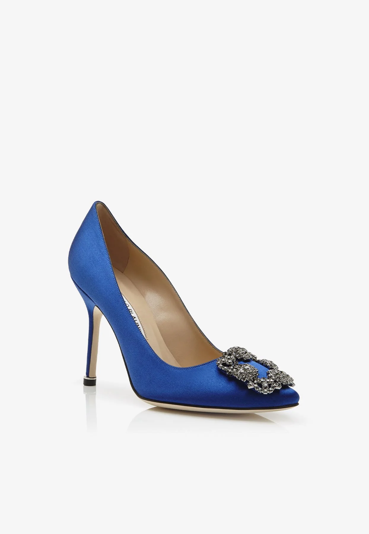 Manolo Blahnik Hangisi 105 Crystal Buckle Pumps in Satin