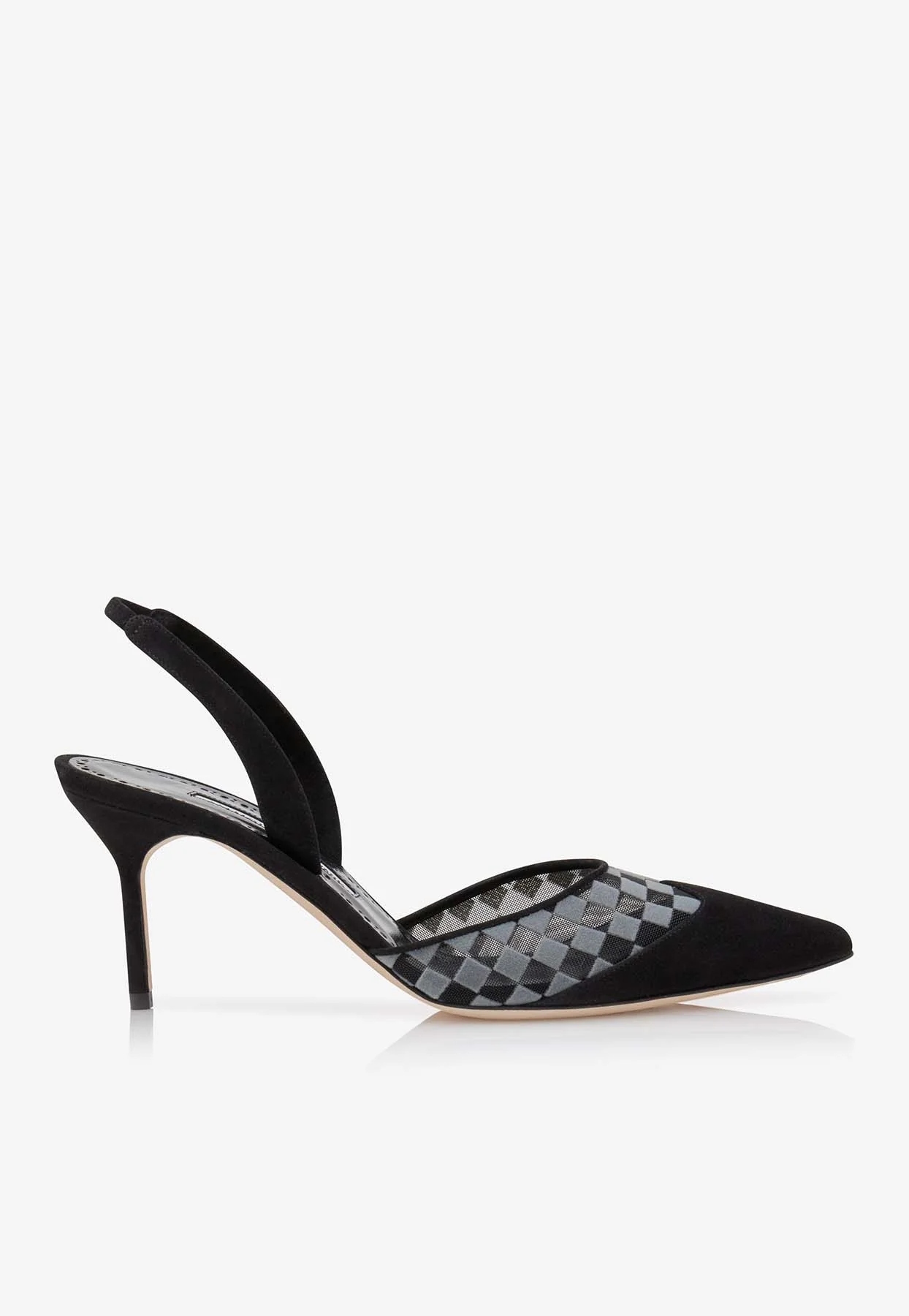 Manolo Blahnik Mingosli 70 Mesh Checkered Slingback Mules