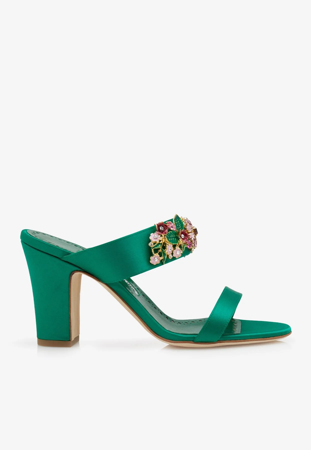 Manolo Blahnik Sayani 90 Satin Floral Embellished Mules