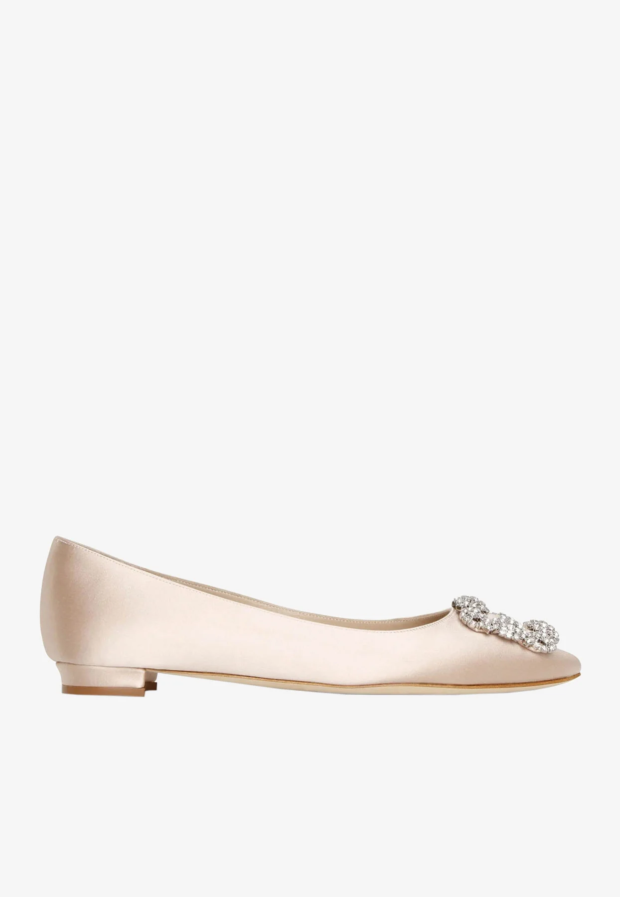 Manolo Blahnik Hangisiflat Satin Ballet Flats with CLC Crystal Buckle